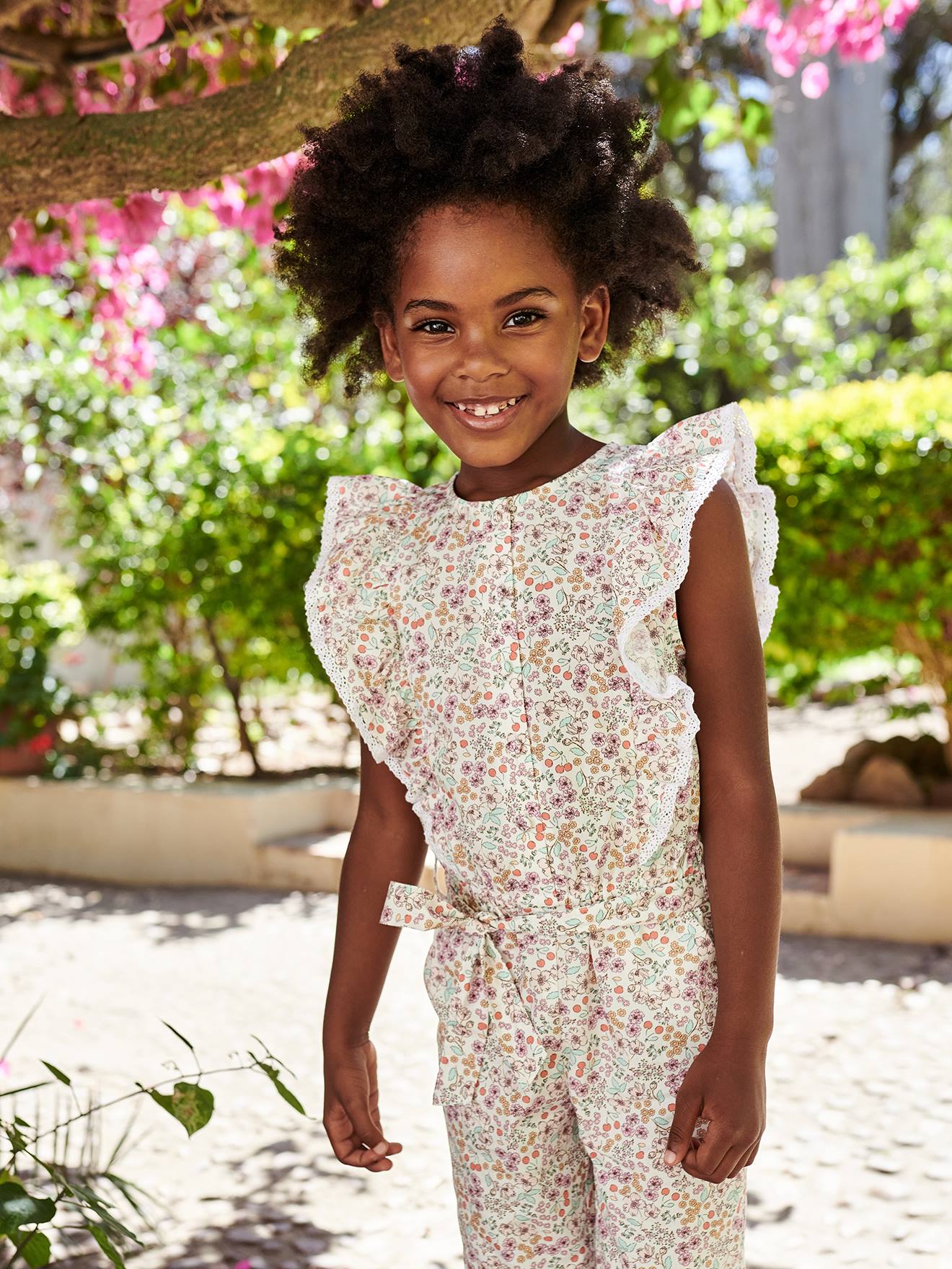 Vertbaudet Mädchen Jumpsuit mit Volants Oeko-Tex - wollweiß