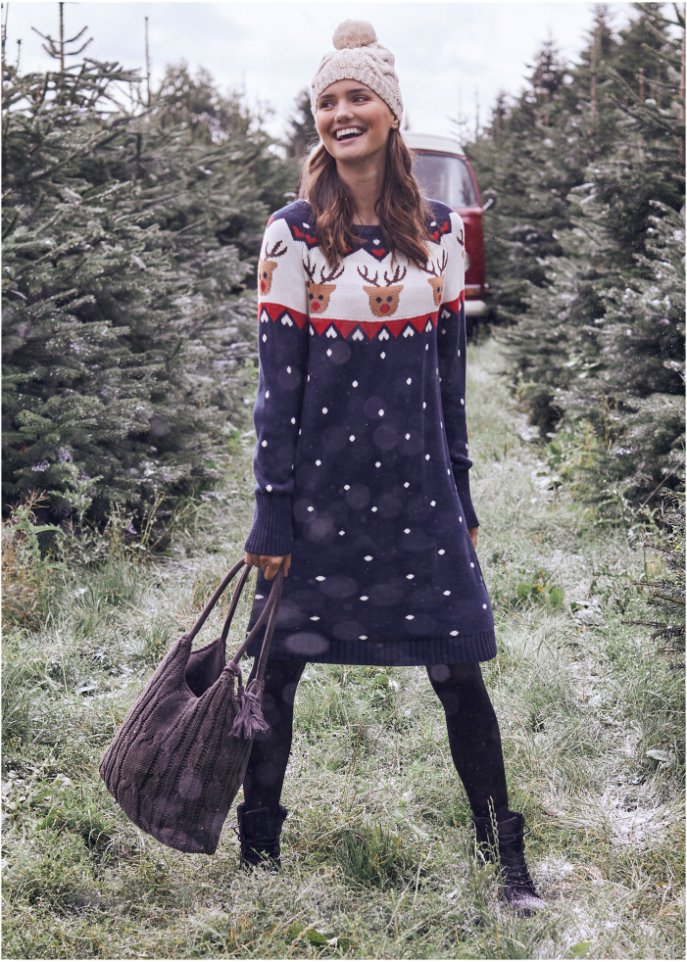 Weihnachts- Strickkleid Rentier, knieumspielend