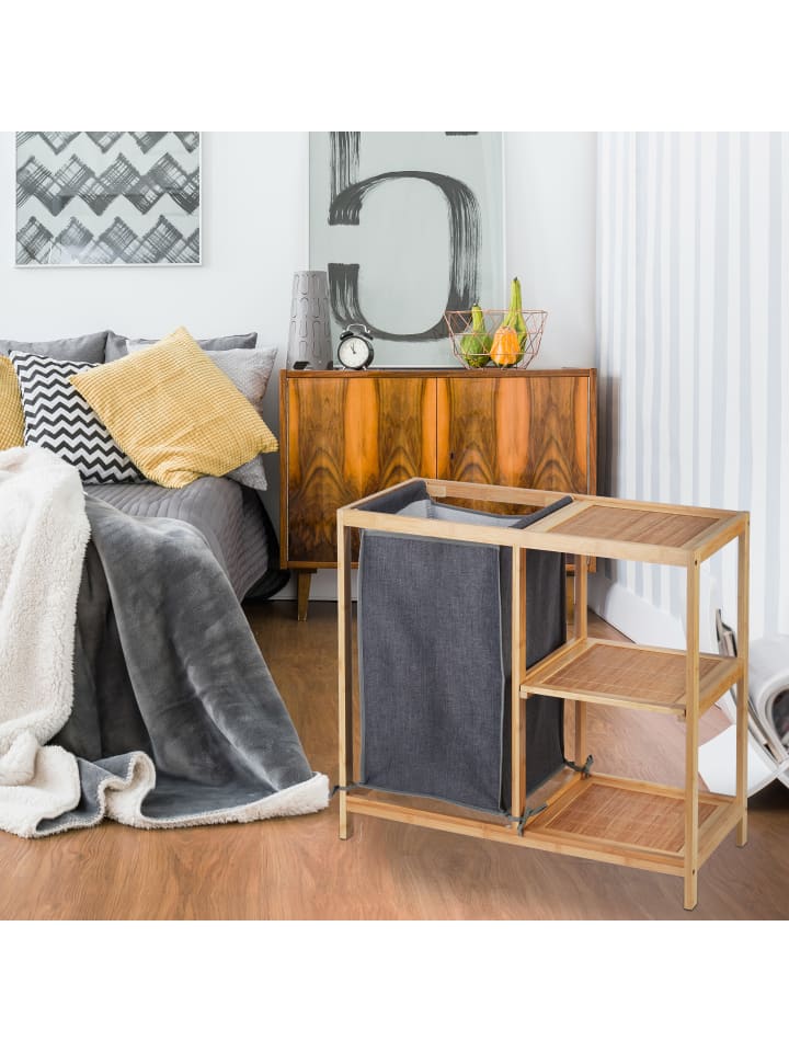 relaxdays Wäschekorb Regal in Natur/ Grau - (B)68 x (H)65 x (T)33 cm günstig kaufen onesize