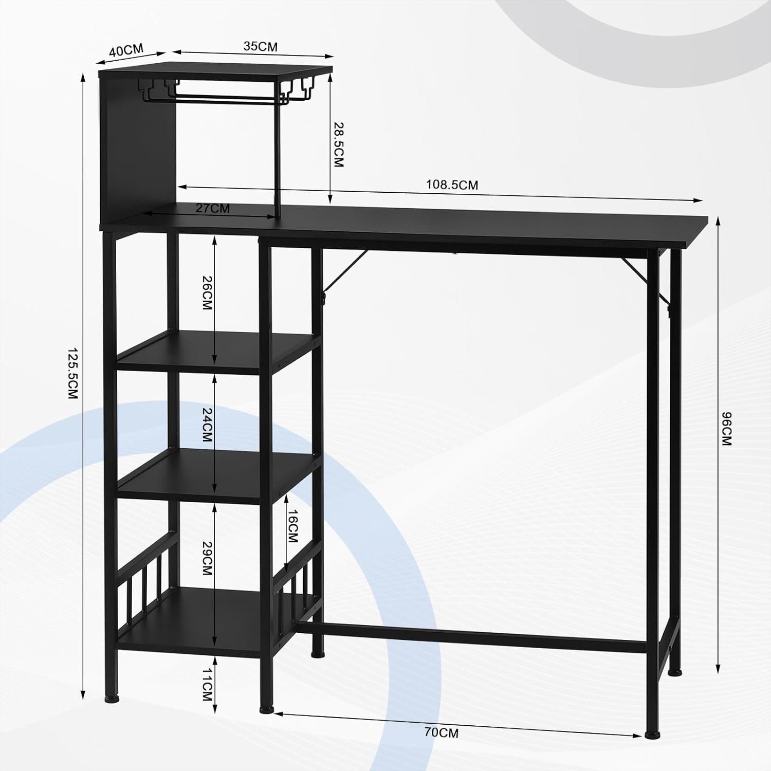 Woltu Bartisch (1-St), Stehtisch mit Weinregal Glashalter, 4 Ablage