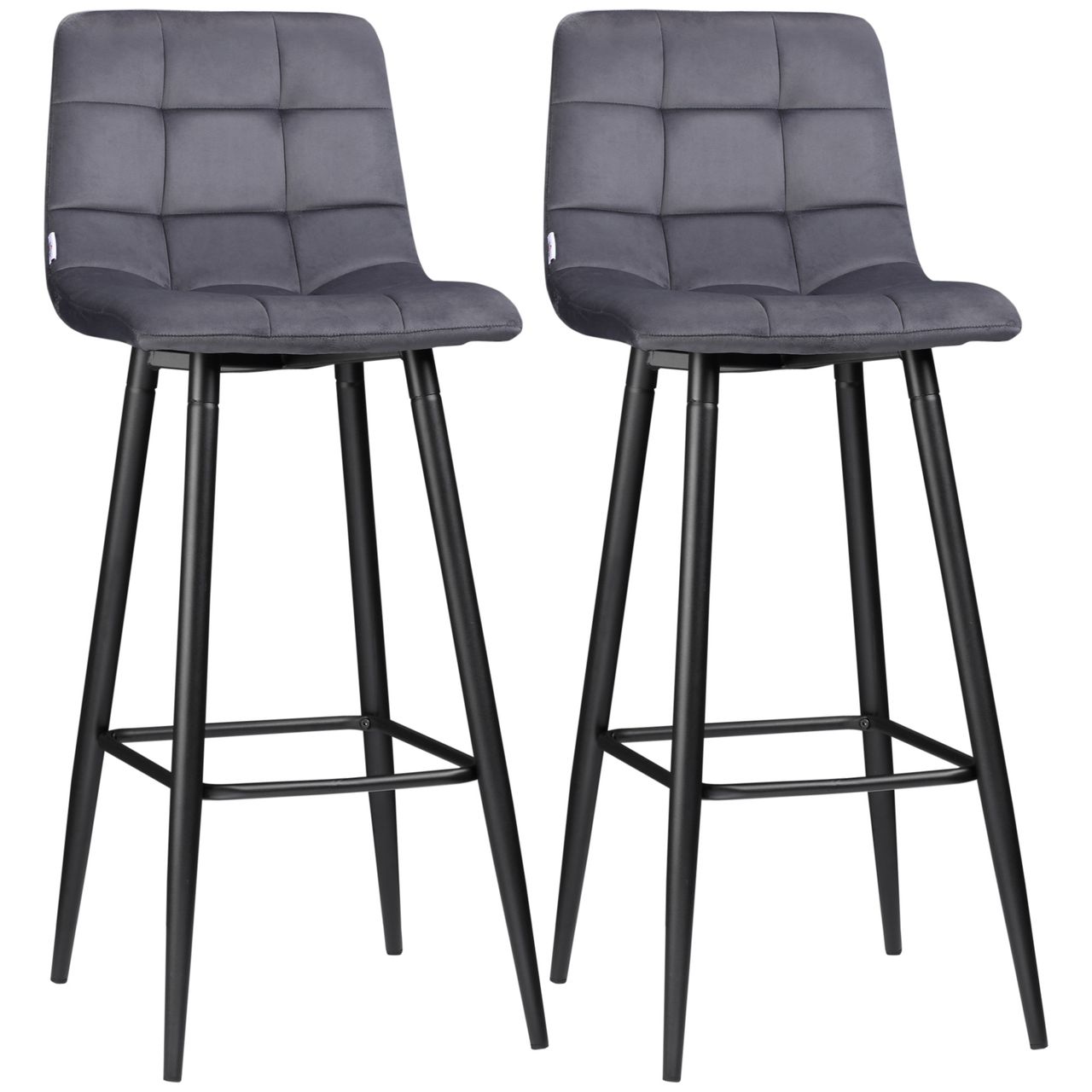 HOMCOM 2er-Set Barhocker mit Fußstütze Barstühle Bezug aus Samt für Wohnzimmer