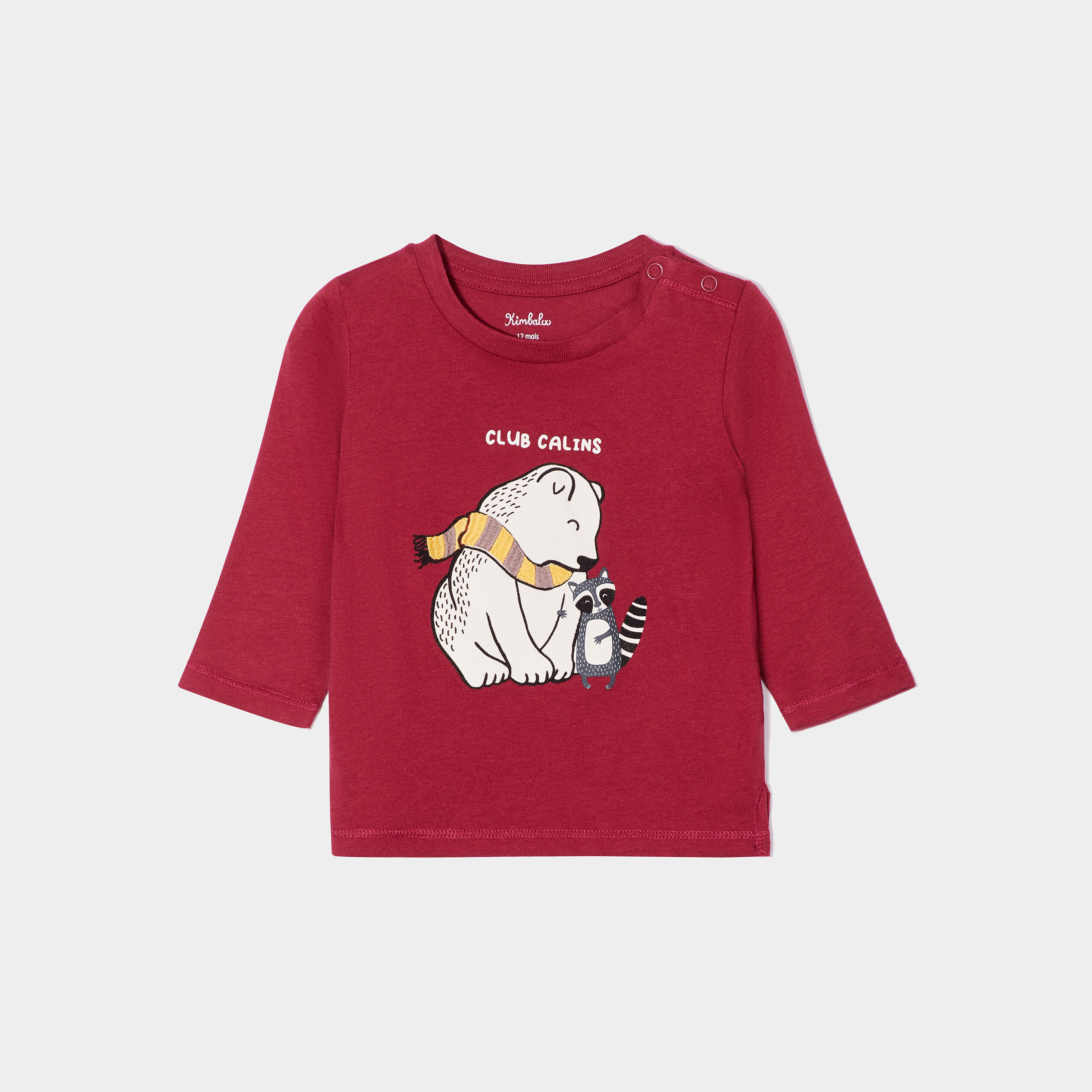 T-shirt manches longues boutonné épaule rouge foncé bébé garçon | La Halle