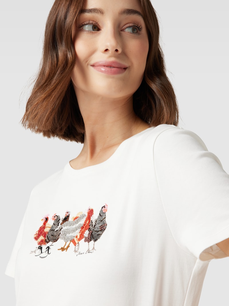 T-Shirt mit Motiv-Stickerei in offwhite