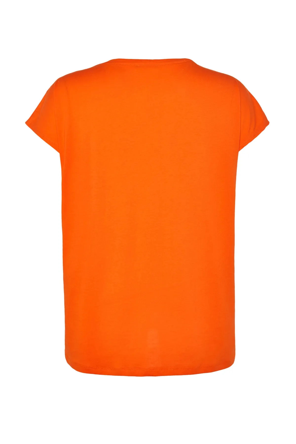 Trendyol Curve  Orangefarbenes Boyfriend-Strick-T-Shirt mit V-Ausschnitt und Schlitz TBBSS22BF0036