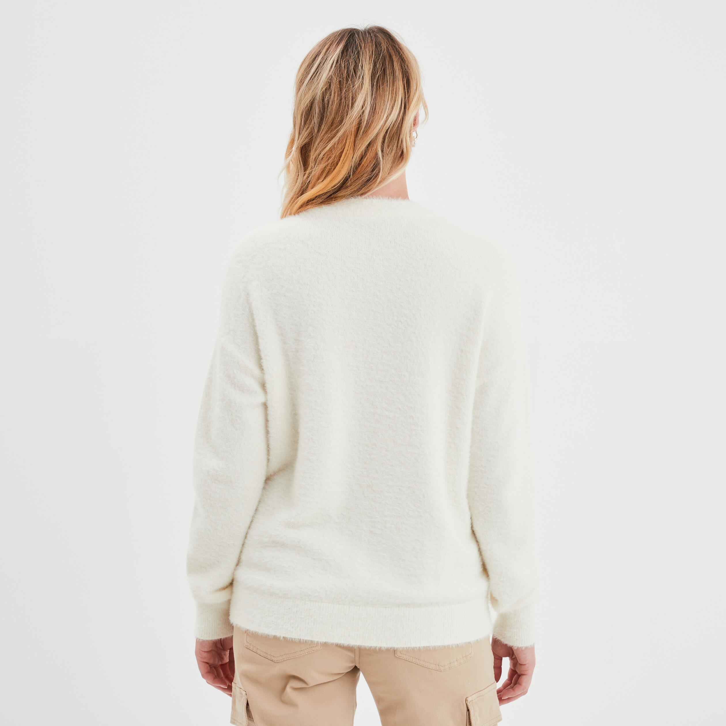 Pull mailles duveteuses col montant blanc femme | La Halle