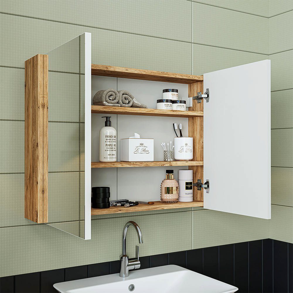 Roomart Badmöbel-Set, (Badmöbel Set 3-teilig 100cm Unterschrank mit Waschbecken Spiegelscrank)