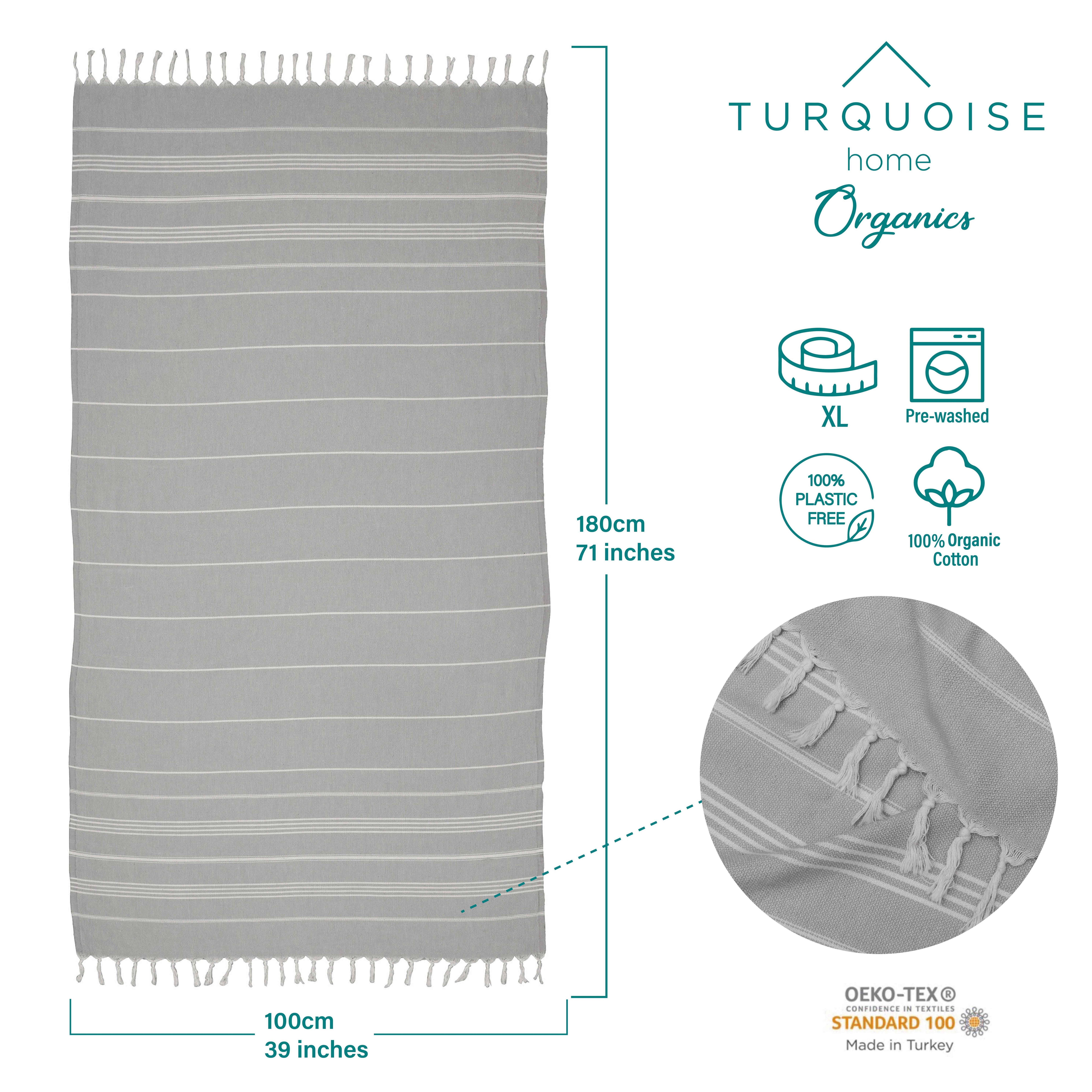 Turquoise Home Hamamtuch 100% Bio-Baumwolle 100 x 180cm Strandtuch Strand Sauna Reisen.