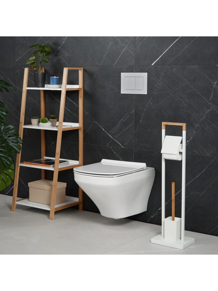 relaxdays WC Garnitur in Weiß/ Natur - (B)23 x (H)77 x (T)18 cm günstig kaufen onesize