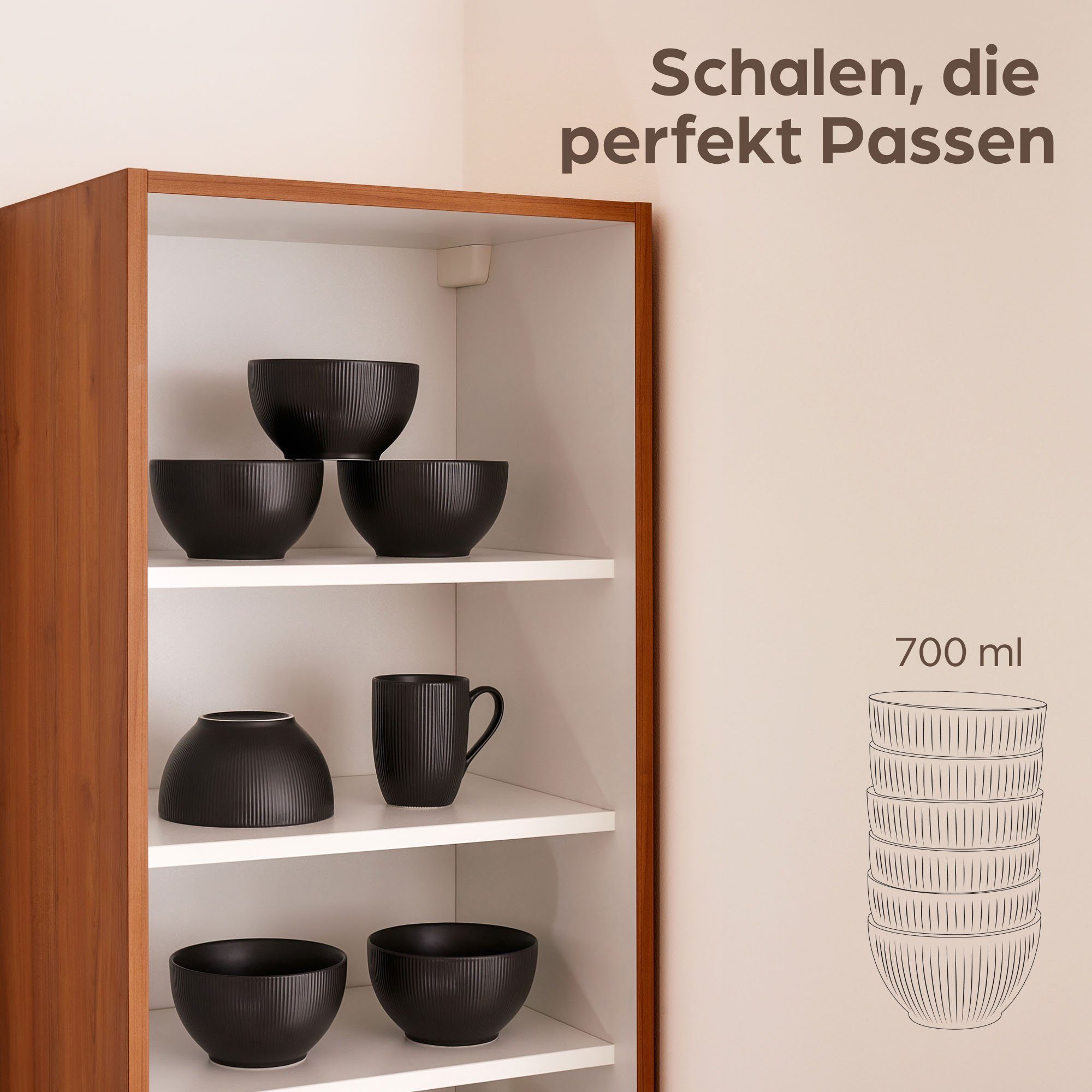 Cosumy Müslischale Matt Groß 700ml Keramik auch als Servierschale & Suppenschale, Keramik, (6er Set, 6-tlg), Mikrowellengeeignet - Müsli Snackschale Schüsseln