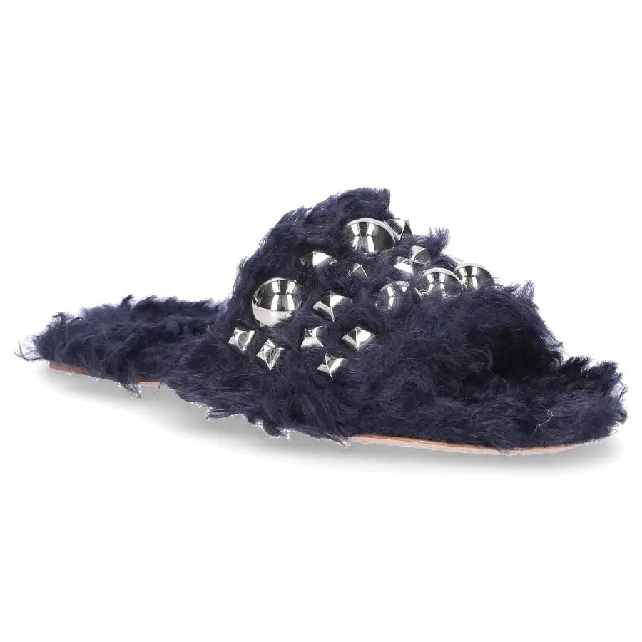 Miu Miu - Sandalen Lammfell Nieten dunkelblau - blau