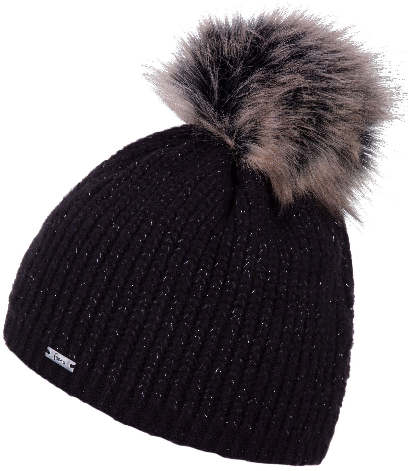 Faera Bommelmütze (1-St) Damen Wintermütze gefüttert Glitzer Winter Beanie Strickmütze