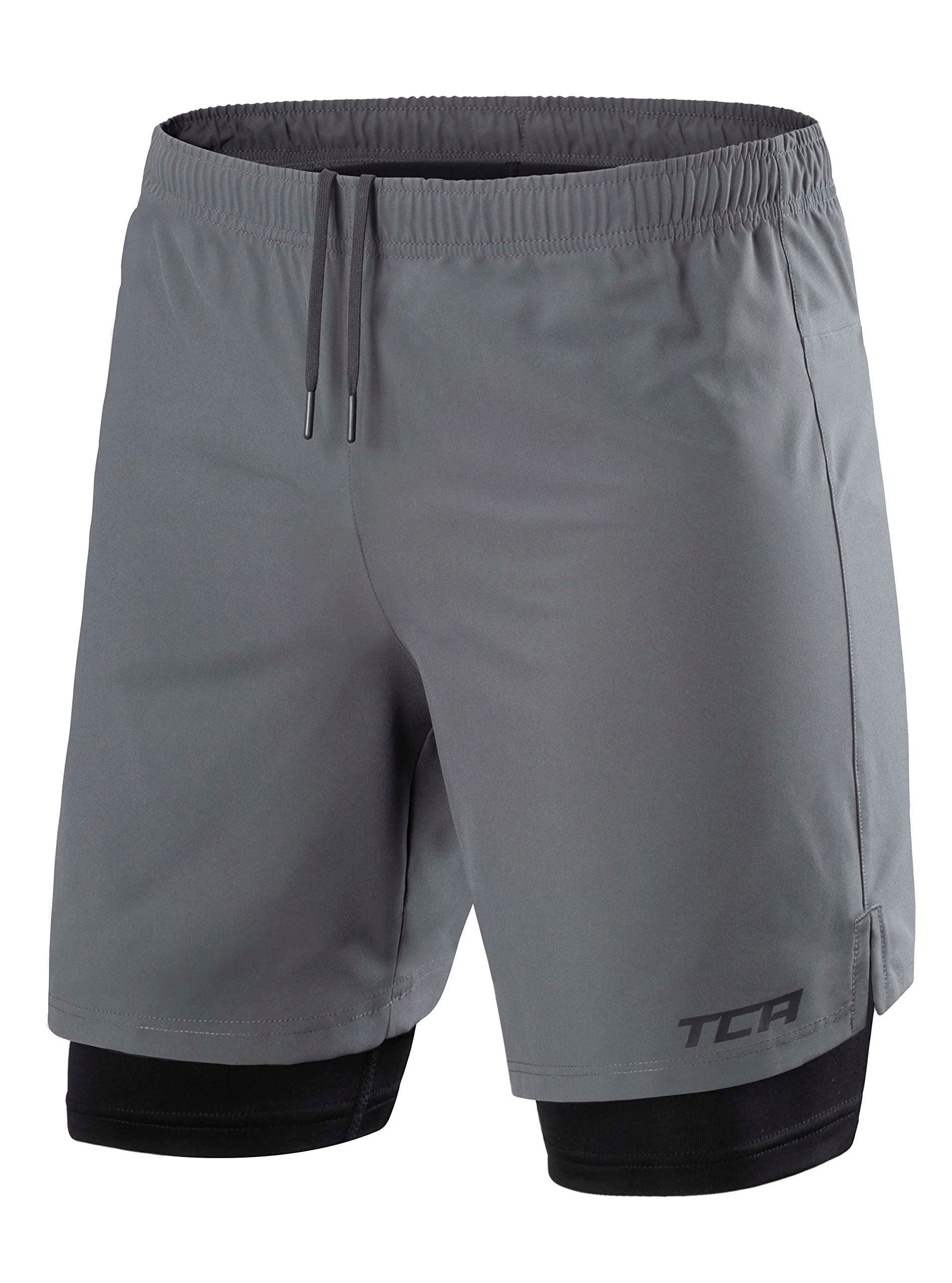 TCA Trainingsshorts TCA Herren 2-in-1 Laufhose mit Kompressionshose - Grau, XL