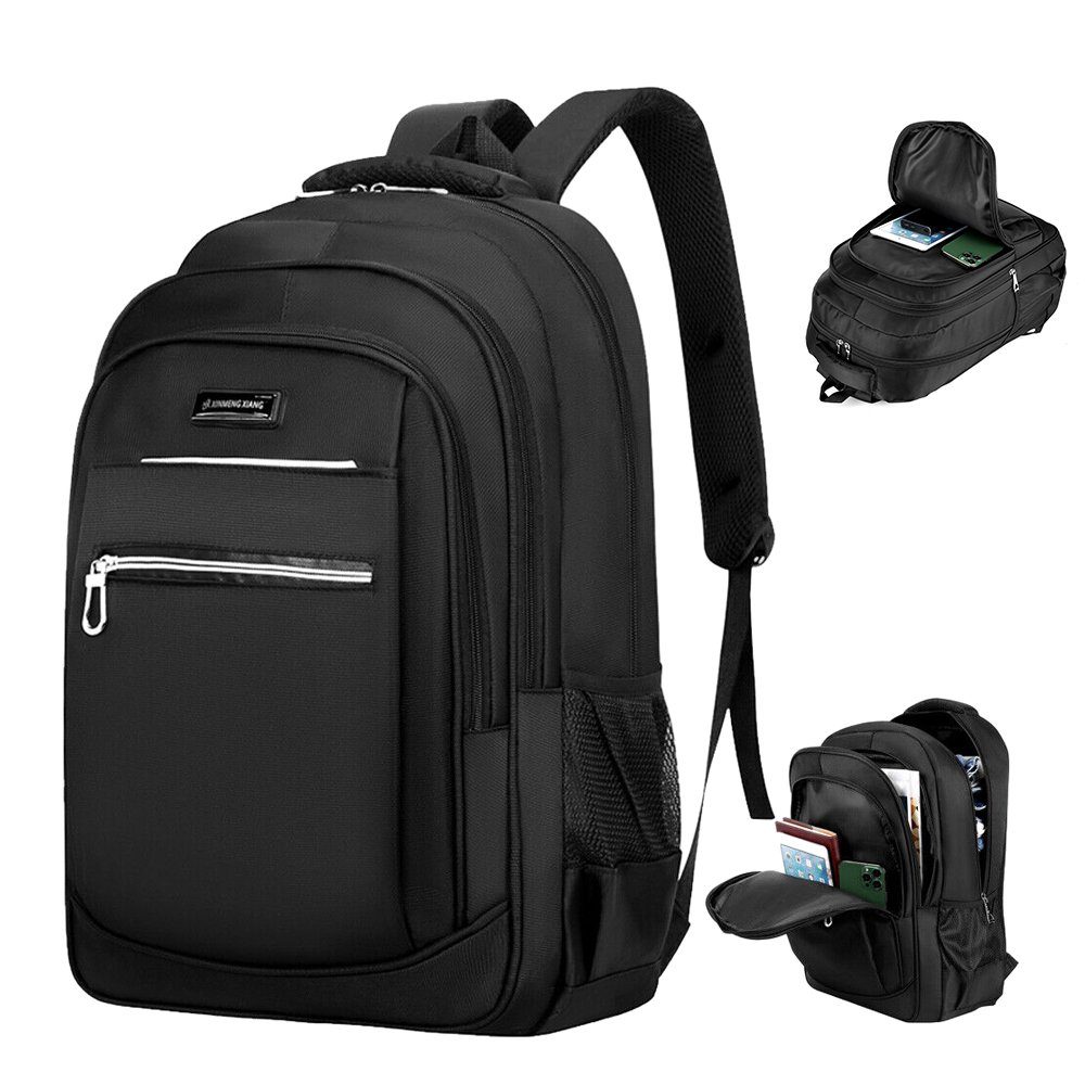 AKKEE Laptoprucksack Laptop Rucksack Rucksäcke Schulrucksack Wasserbeständig Laptoptasche (1Stk, 40L, Schulrucksack, mit Reißverschluss), für Business/Schule/Reisen/Frauen/Männer-Schwarz