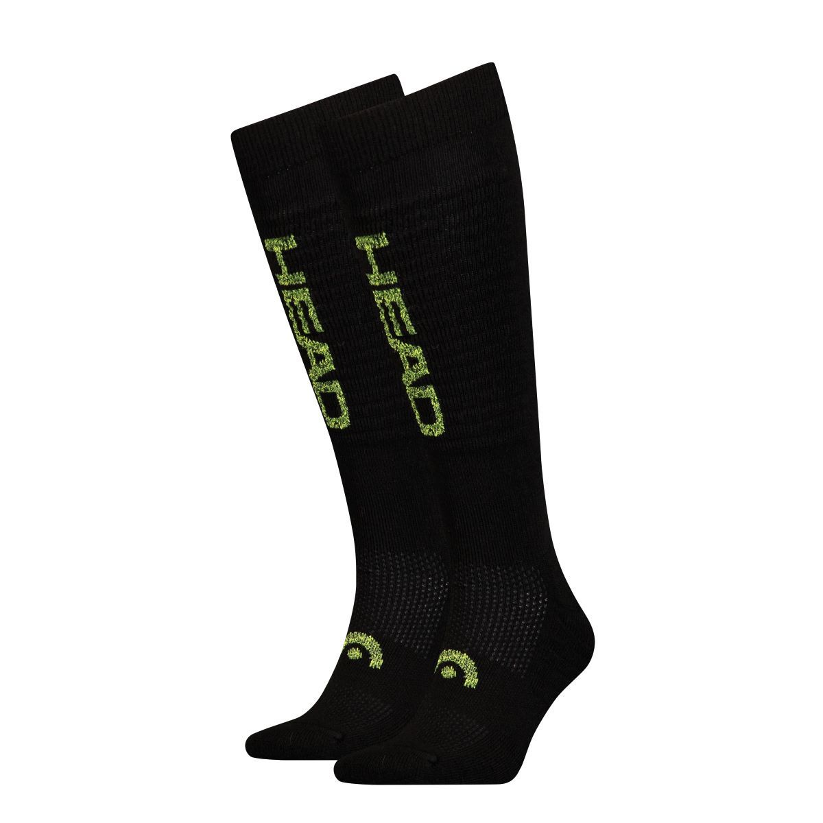 HEAD Logo Doppelpack Black/Yellow Unisex kniehohe Ski-Socken