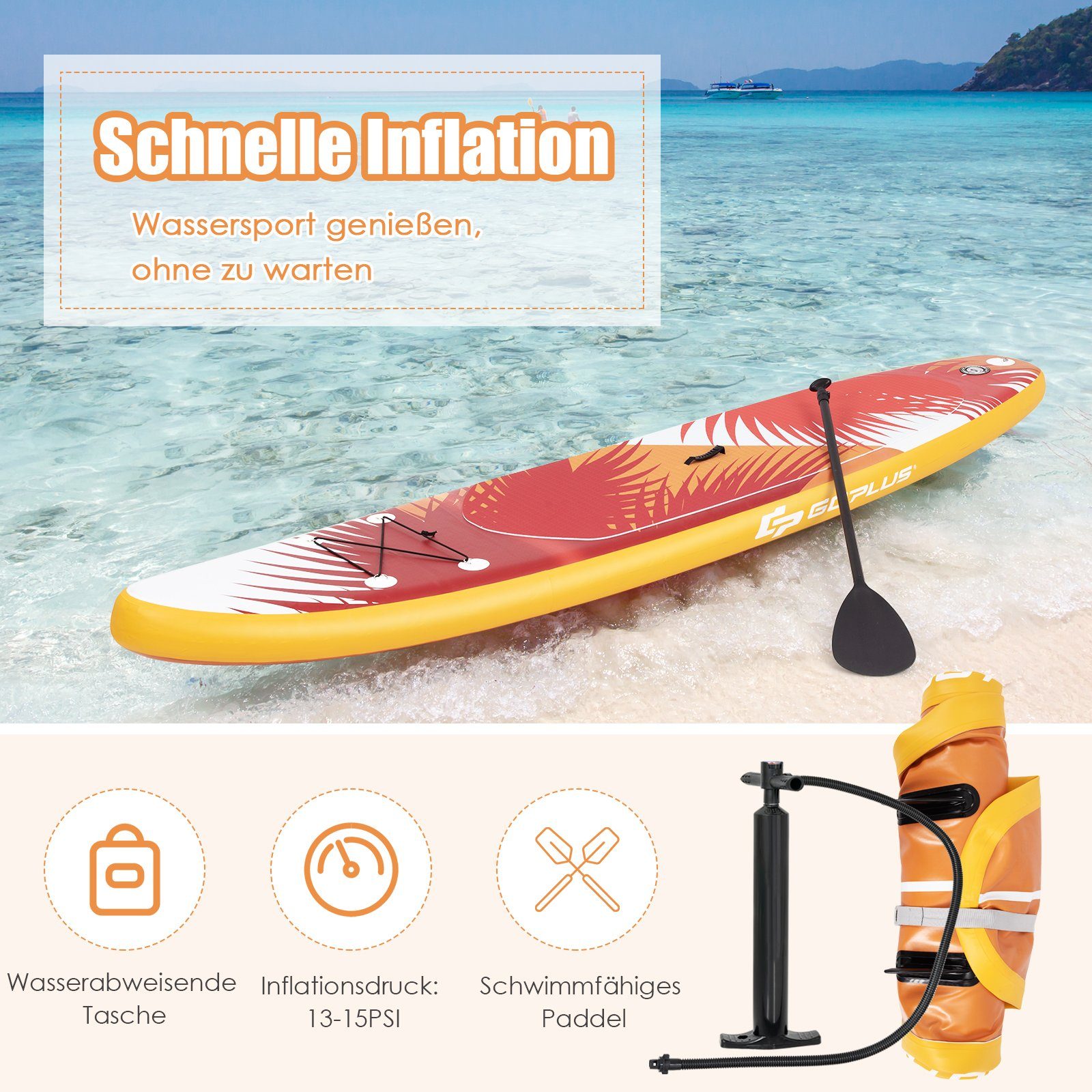 COSTWAY SUP-Board Stand Up Paddle Board, 325cm bis 170kg, mit Pumpe