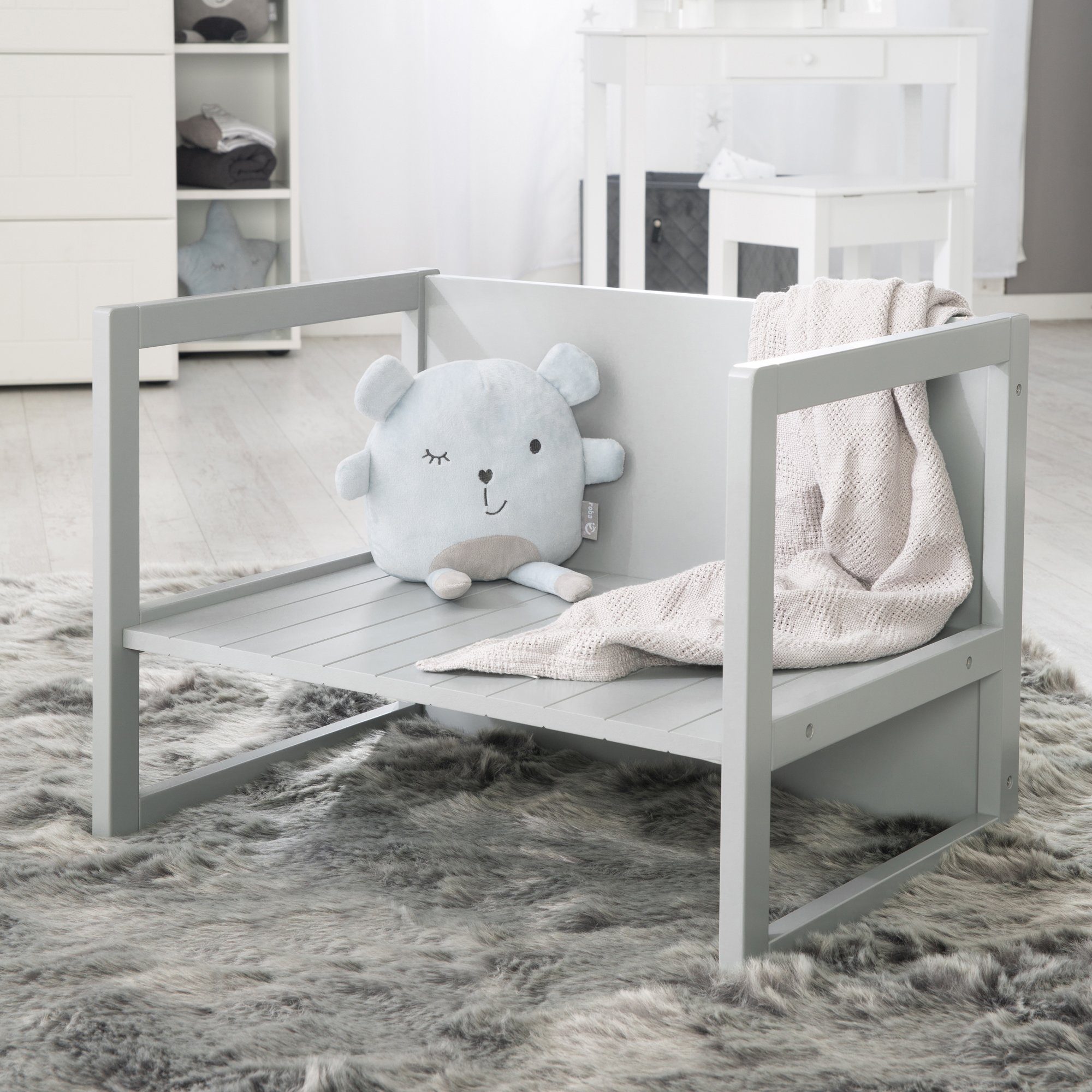 roba® Kindersitzgruppe Sitzset im Landhausstil für Kinder, 2 Hocker & eine zum Tisch umwandelbarer Kinderbank
