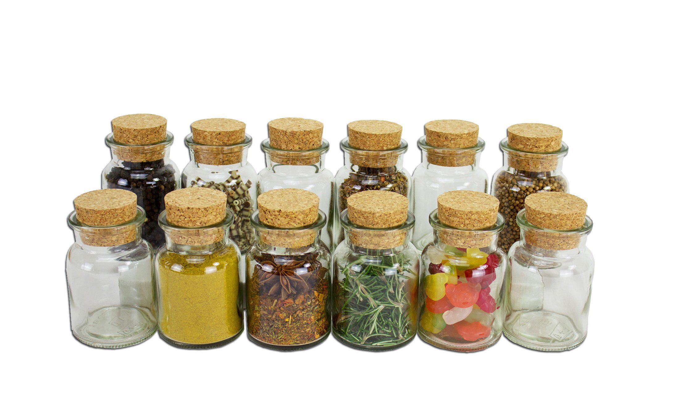 BigDean Gewürzbehälter 12x Gewürzgläser Korken Deckel 150 ml Gewürzdosen Glas Vorratsgläs, Glas, (12-tlg)