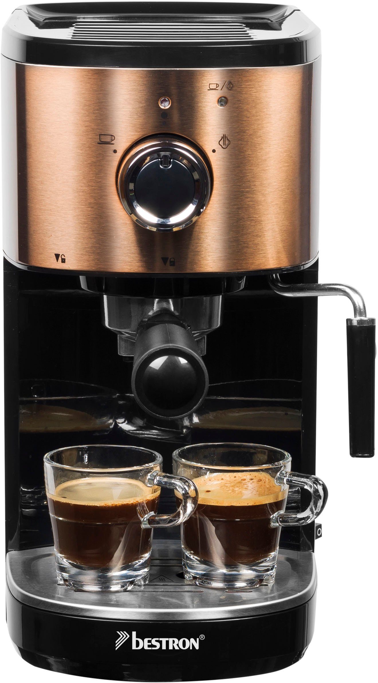 bestron Espressomaschine AES1000CO, für 2 Tassen, mit schwenkbarer Dampfdüse, 15 bar