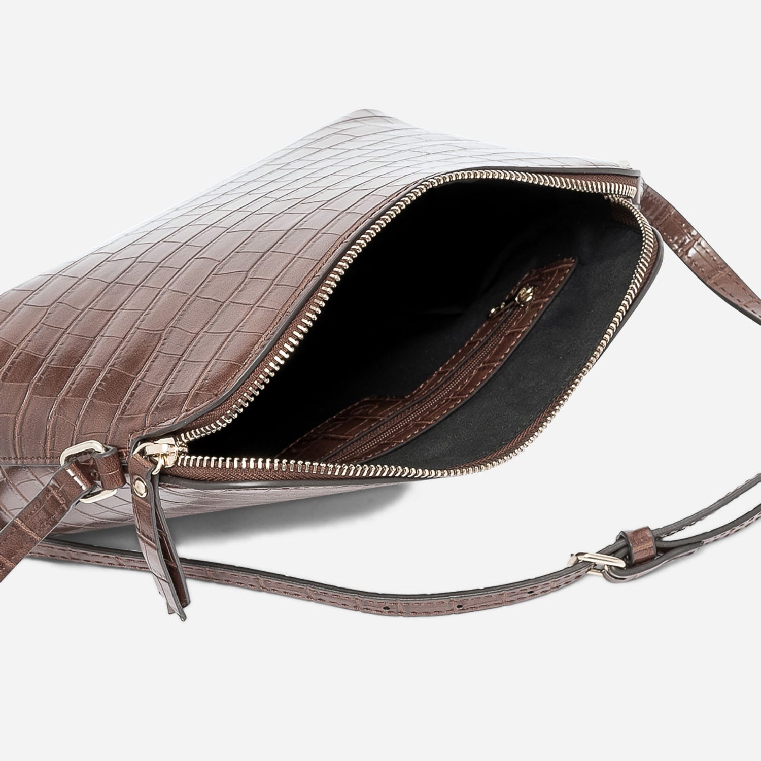 Sac bandoulière marron embossé effet croco