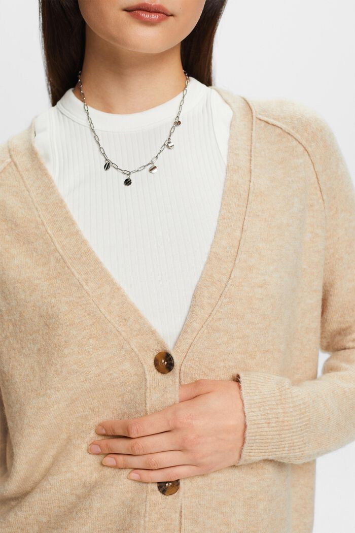 Geknöpfter Cardigan mit V-Ausschnitt, Wollmix