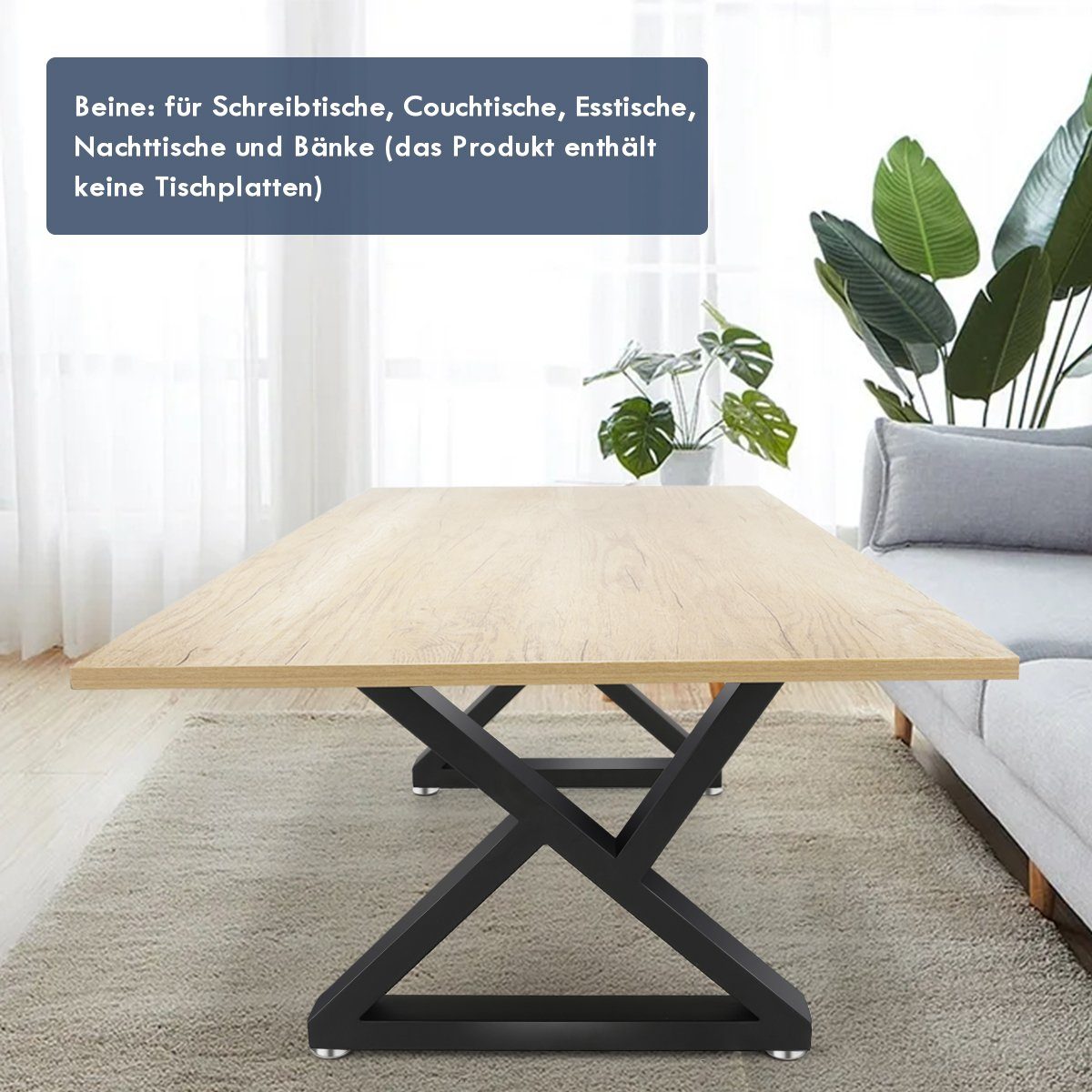 oyajia Tischbein Tischkufen X-Form aus Vierkantprofilen 50x30 mm, Tischgestell Schwarz, 2 Stück mit Schrauben & Bodenschoner, für Esstisch Couchtisch Sitzbank