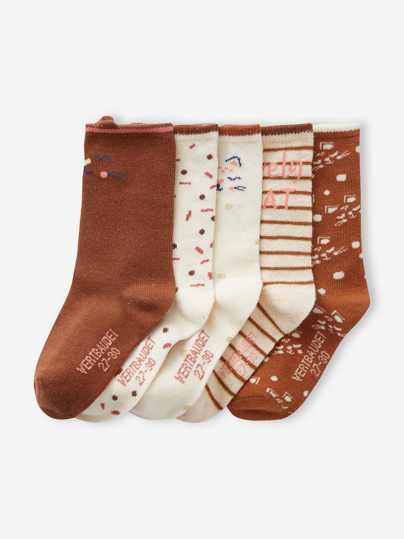 Lot de 5 paires de chaussettes chat fille écru