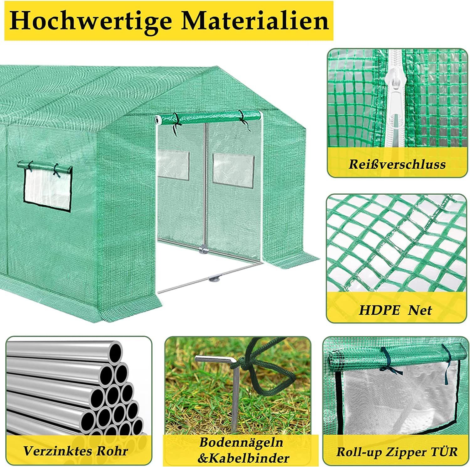AUFUN Foliengewächshaus Gewächshaus, für Garten Outdoor Pflanze Blume Grün