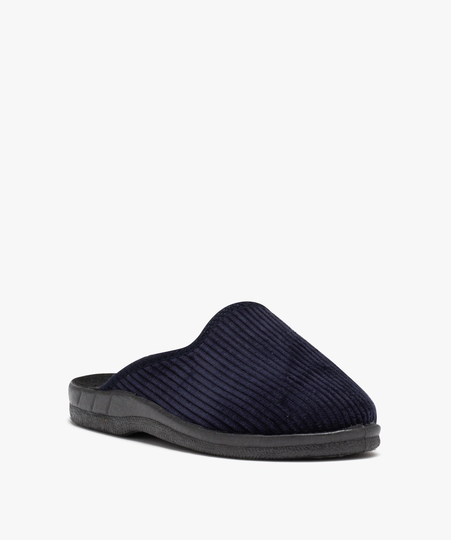 Chaussons homme mules confort dessus en velours ctelé uni bleu | GEMO