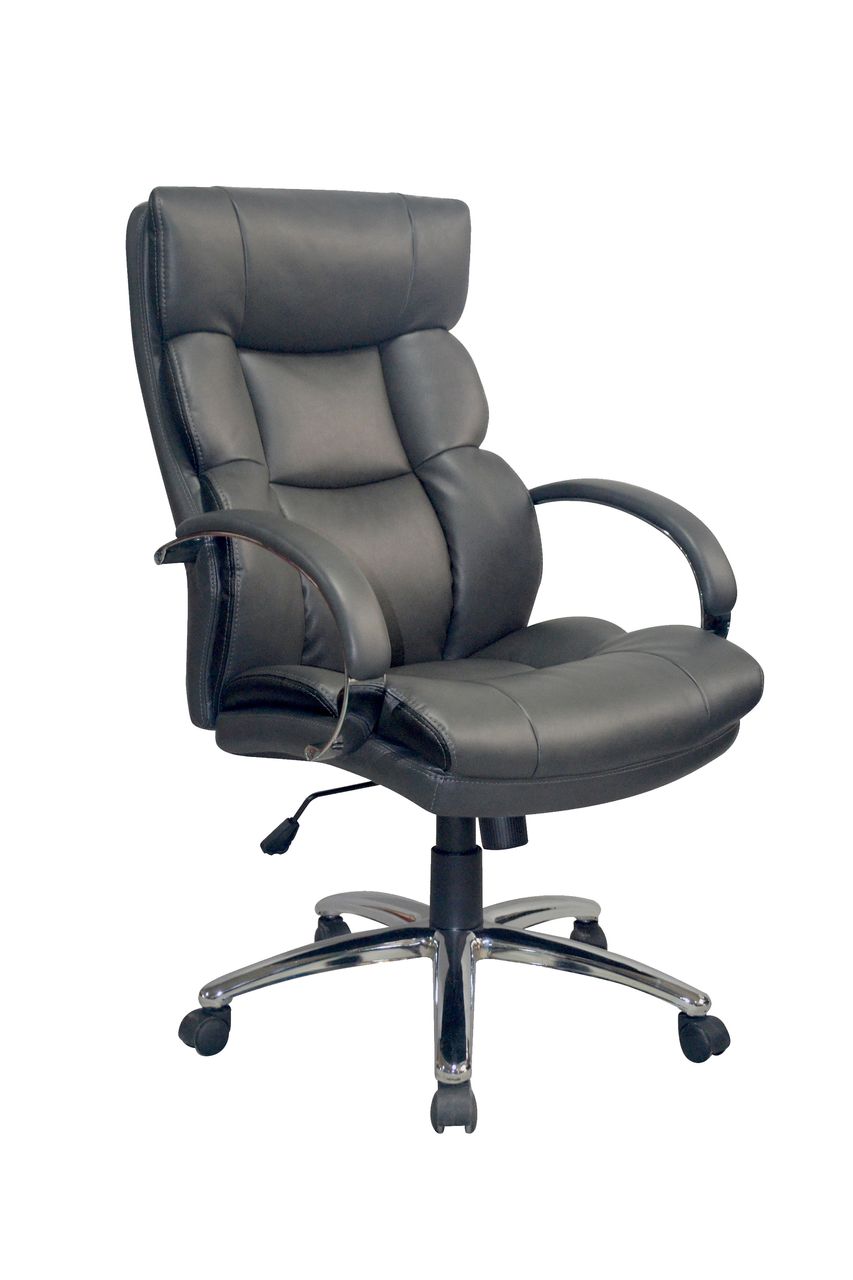 byLiving PAUL-XXL Chefsessel, Metall verchromt, Kunstleder dunkelgrau, Absatz schwarz
