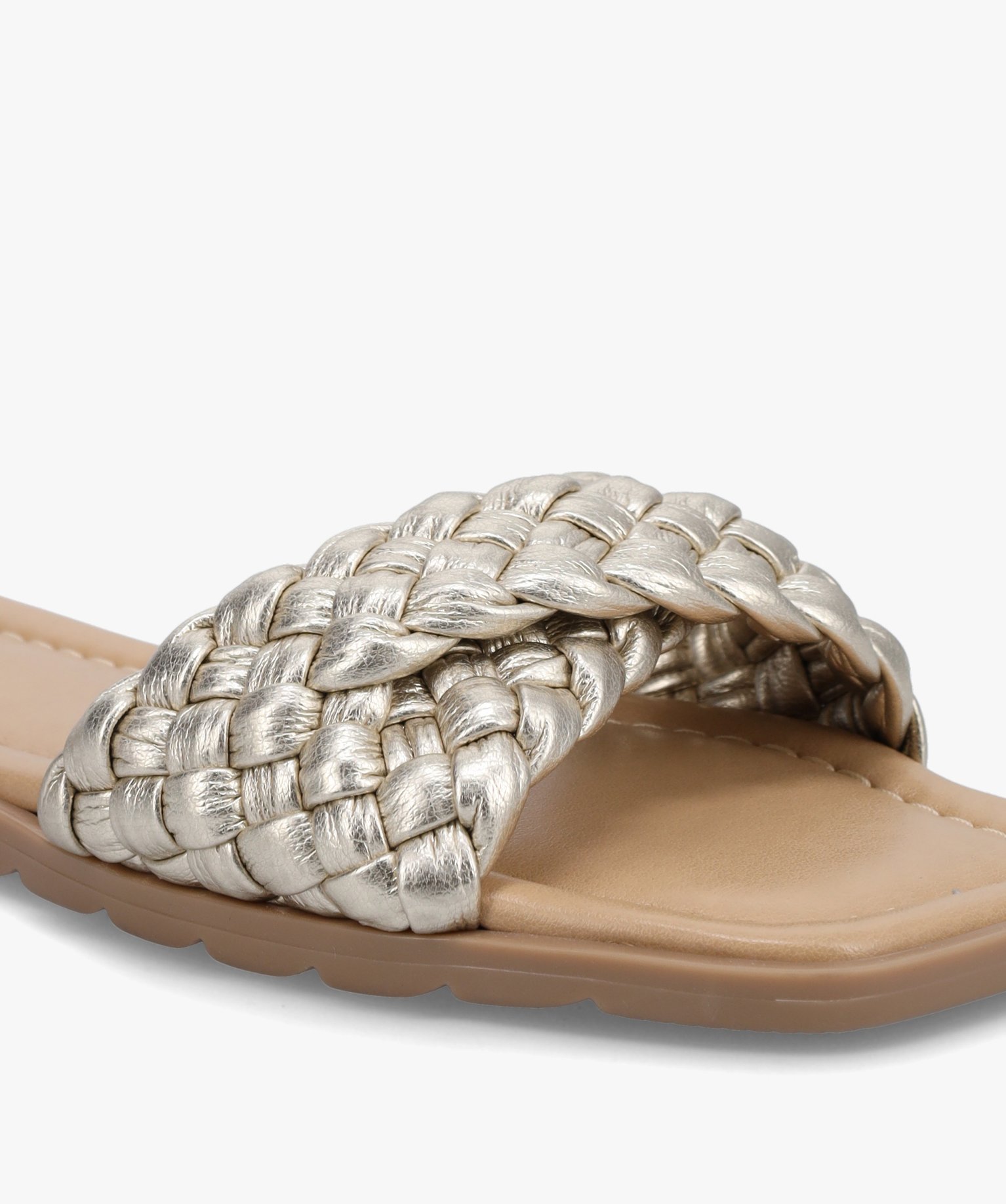 Mules femme à talon plat et bride tressée métallisée or | GEMO