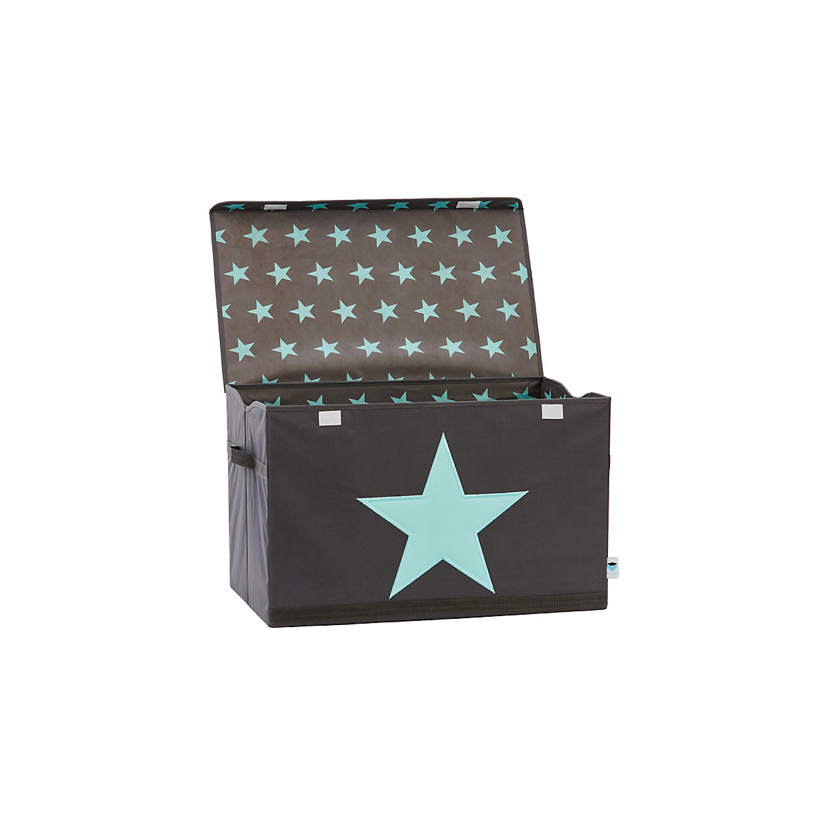 Aufbewahrungsbox Spielzeugtruhe Stern grau/mint, 62 x 37,5 x 39 cm