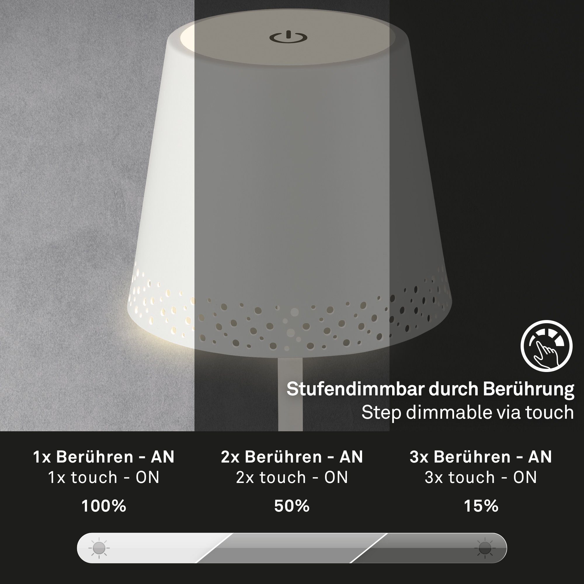 Briloner Leuchten Außen-Tischleuchte 7438016, LED fest verbaut, Warmweiß, mit Akku, höhenverstellbar, USB-C, warmweiß, IP44, silber, 38 cm
