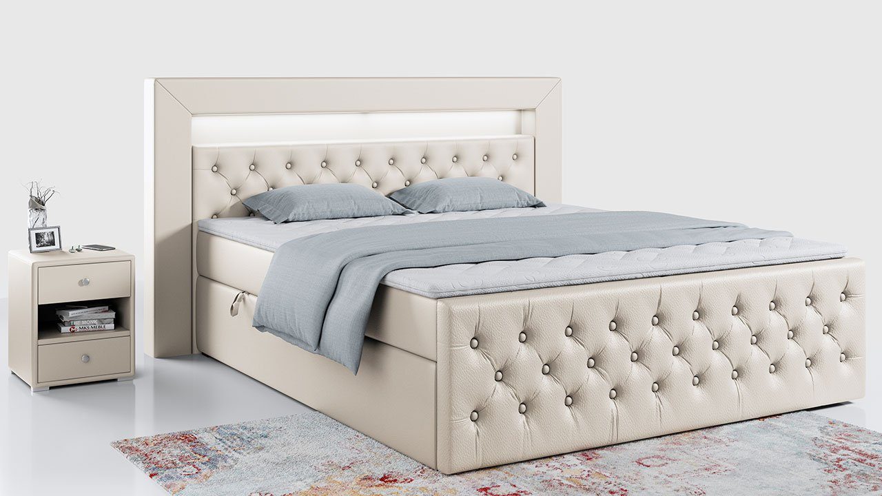MKS MÖBEL Boxspringbett GOLD9, Doppelbett mit Multipocket-Matratze und Topper - Polsterbett