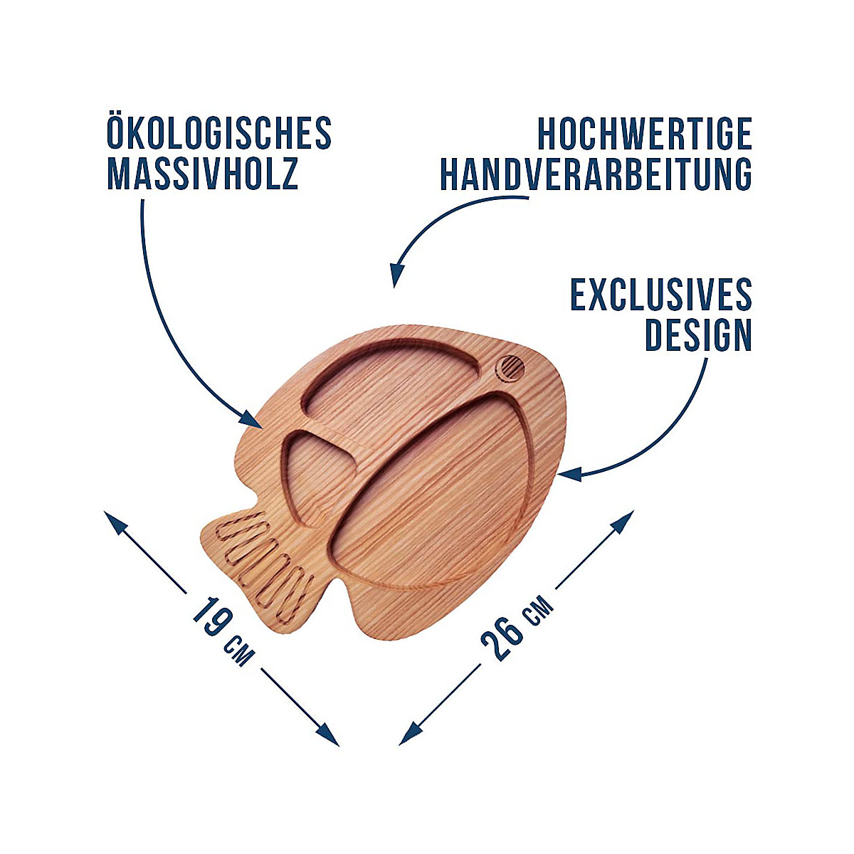 Kinder Holzteller Fischy aus naturbelassenem Eschenholz