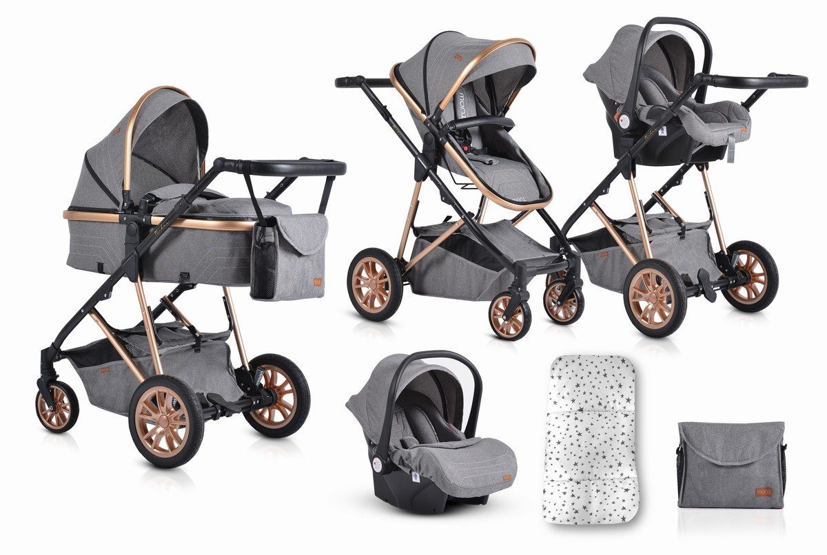 Moni Kombi-Kinderwagen Kinderwagen Midas 3 in 1, Autositz, Sportsitz, Babywanne, Wickeltasche