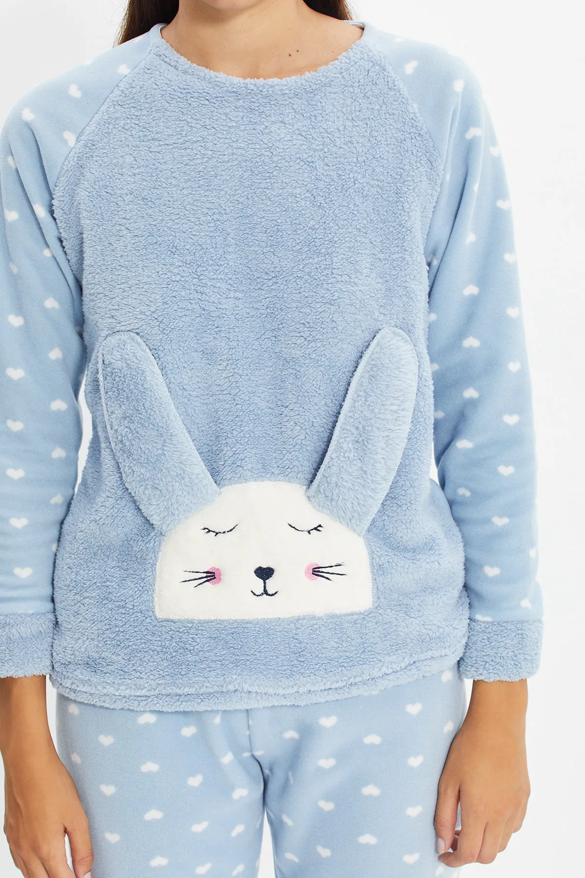 Trendyol Collection  Blaues 3-teiliges Pyjama-Set aus Plüschstrick THMAW21PT0666