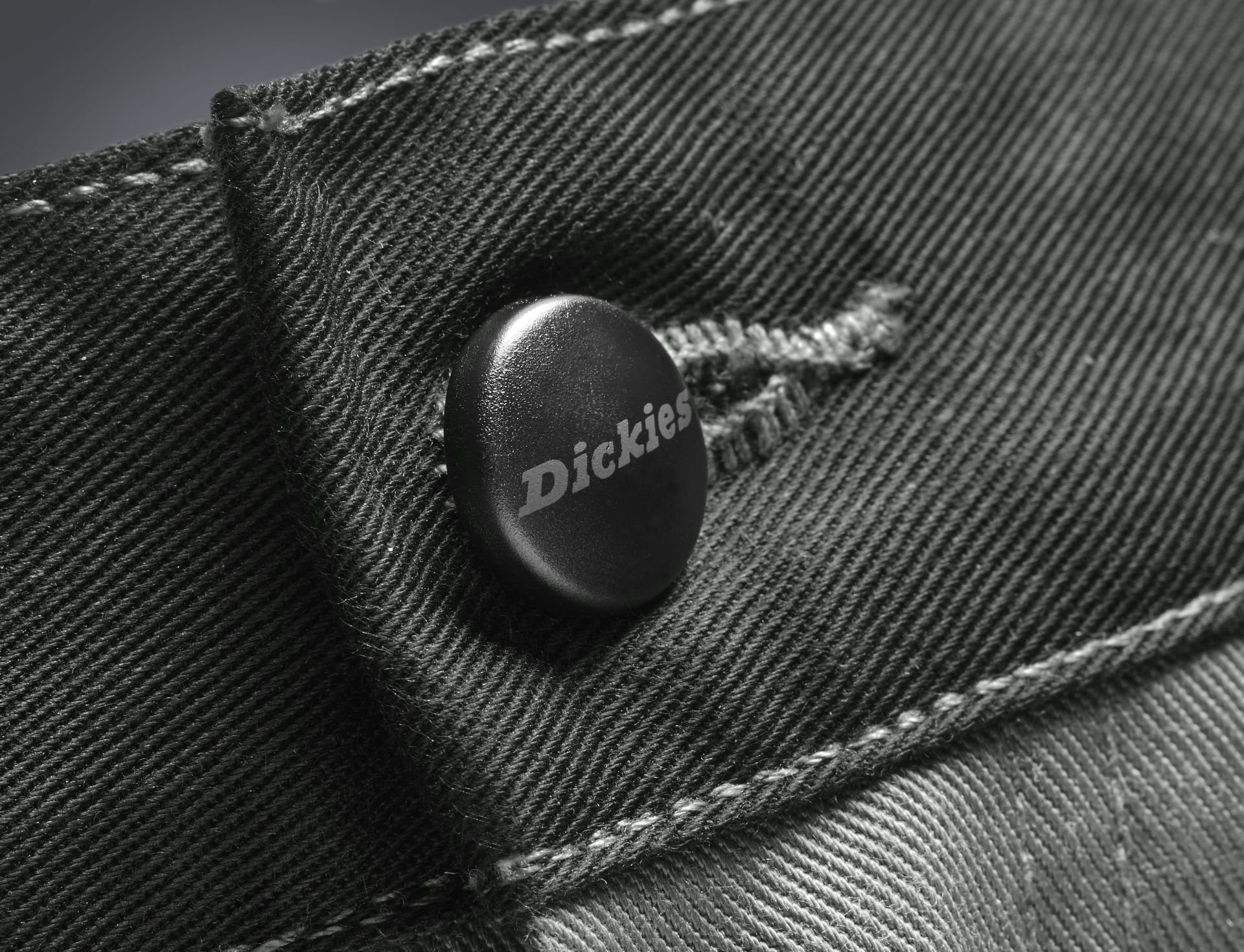 Dickies Arbeitshose Industry 30032, Sonderanfertigung verdeckter Elastikbund, Sonderanfertigung, Kratzfreie Knöpfe mit Kunststoffbeschichtung
