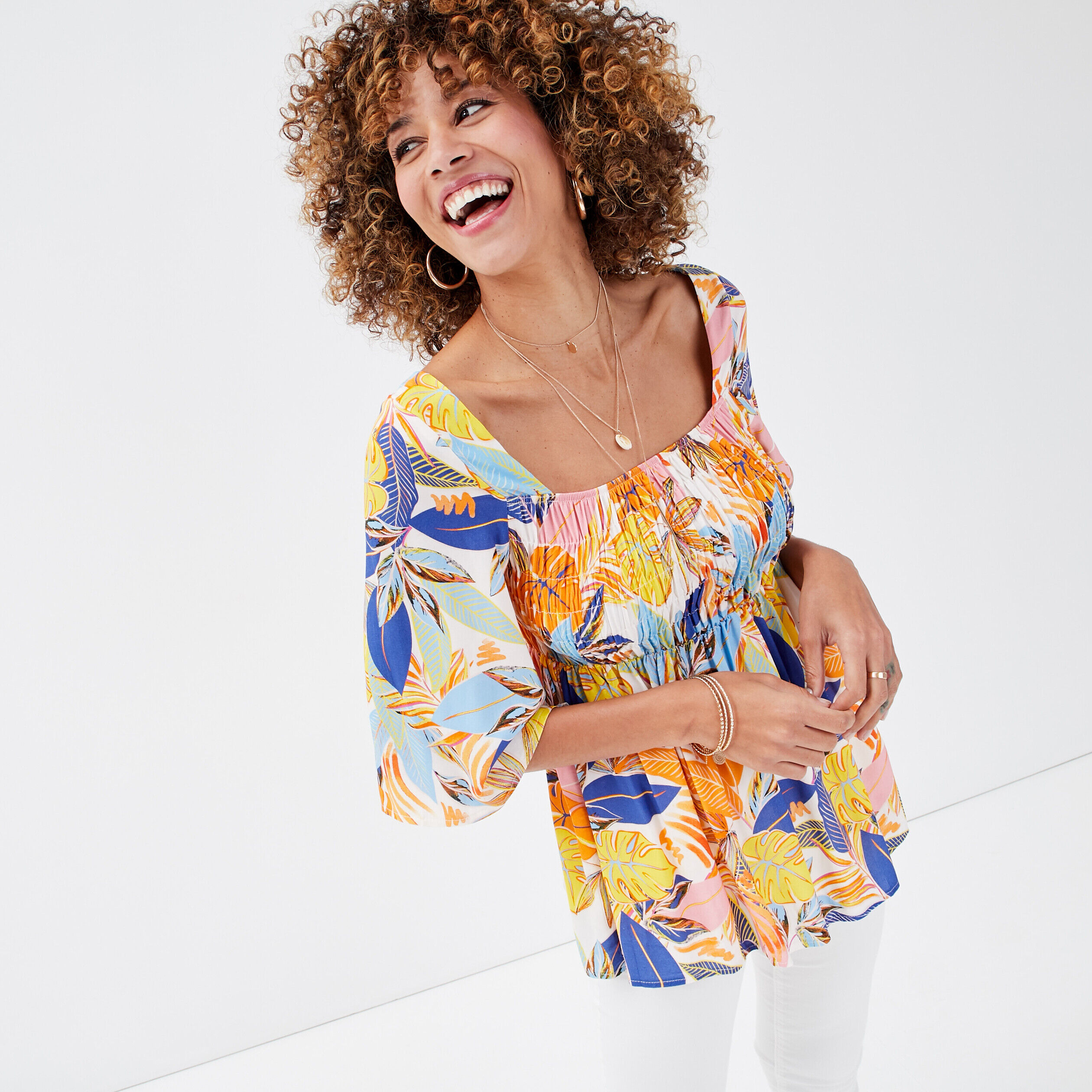 Blouse manches 3/4 blanc femme | Cache Cache