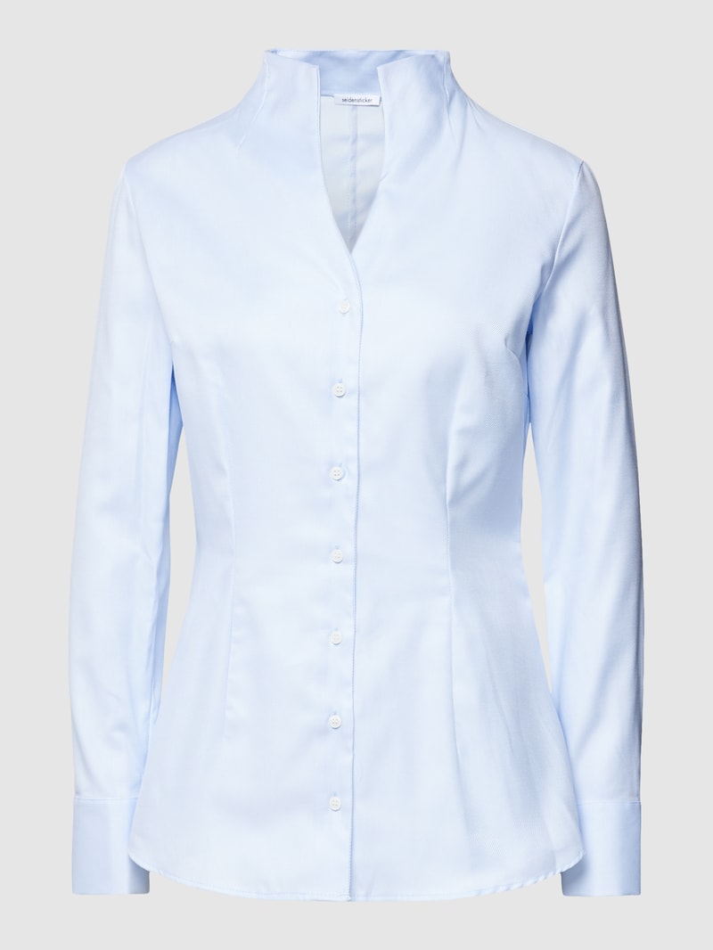 Bluse mit Kelchkragen und Knopfleiste in hellblau