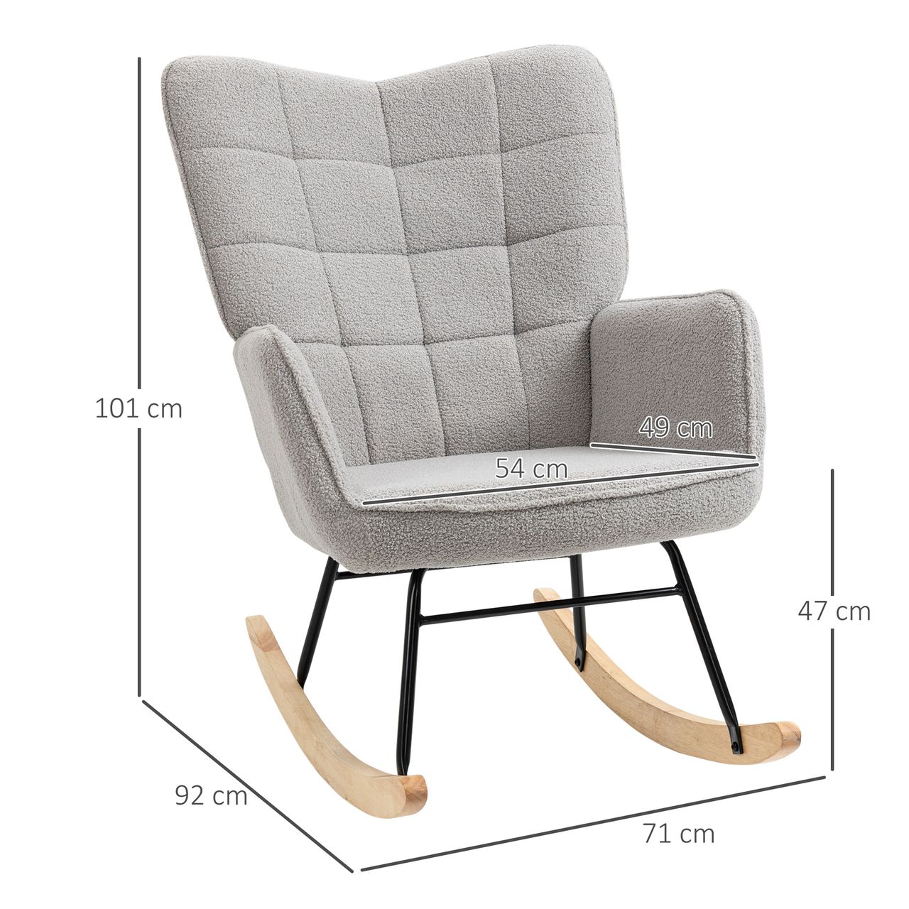 HOMCOM Schaukelstuhl Schwingsessel Akzentstuhl bis 120 kg, Polyester, Hellgrau