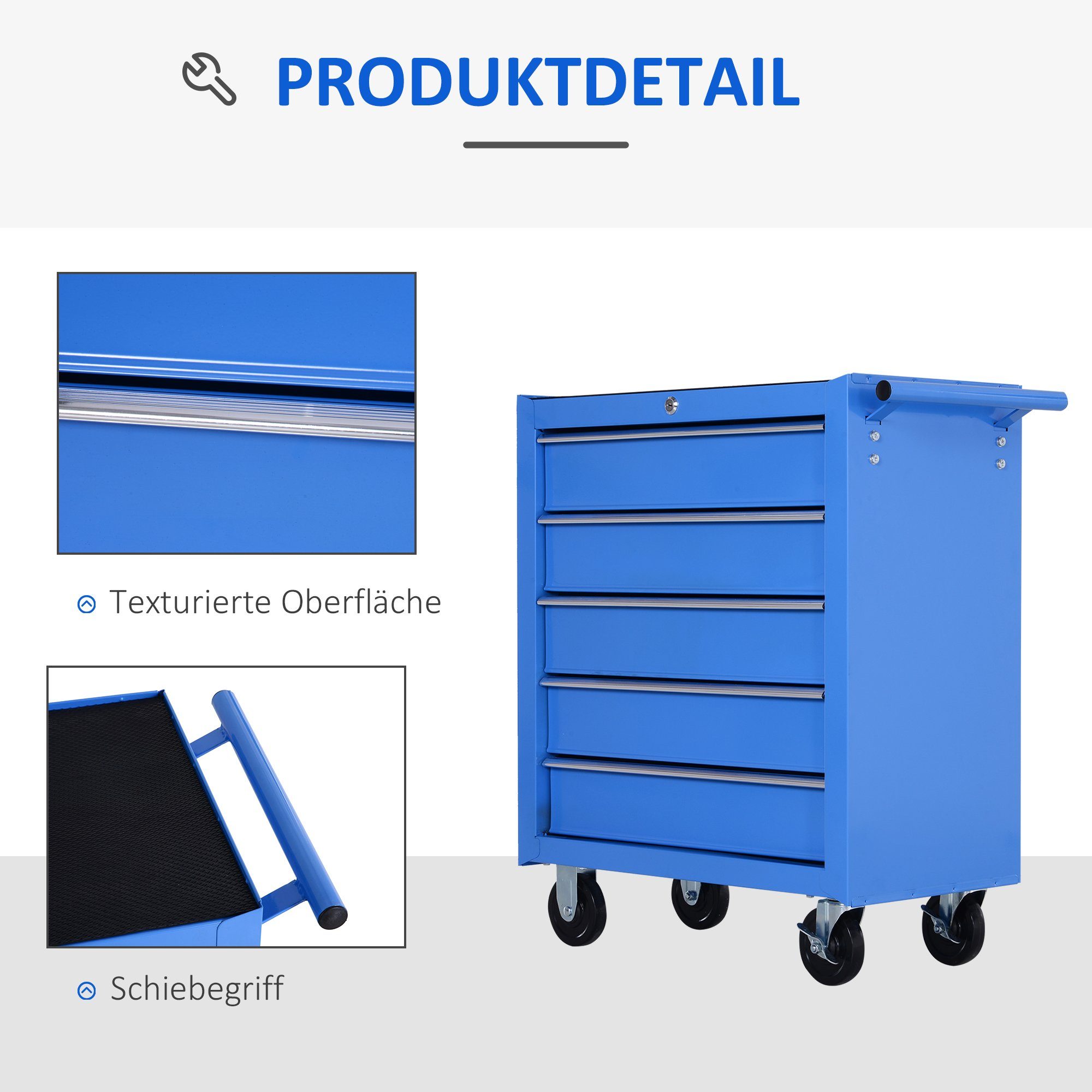 HOMCOM Werkstattwagen Werkzeugwagen, max. Traglast:100 kg, (Set, 1-tlg., Werkzeugwagen), Rollwagen Werkzeugkasten mit Rollen, Blau