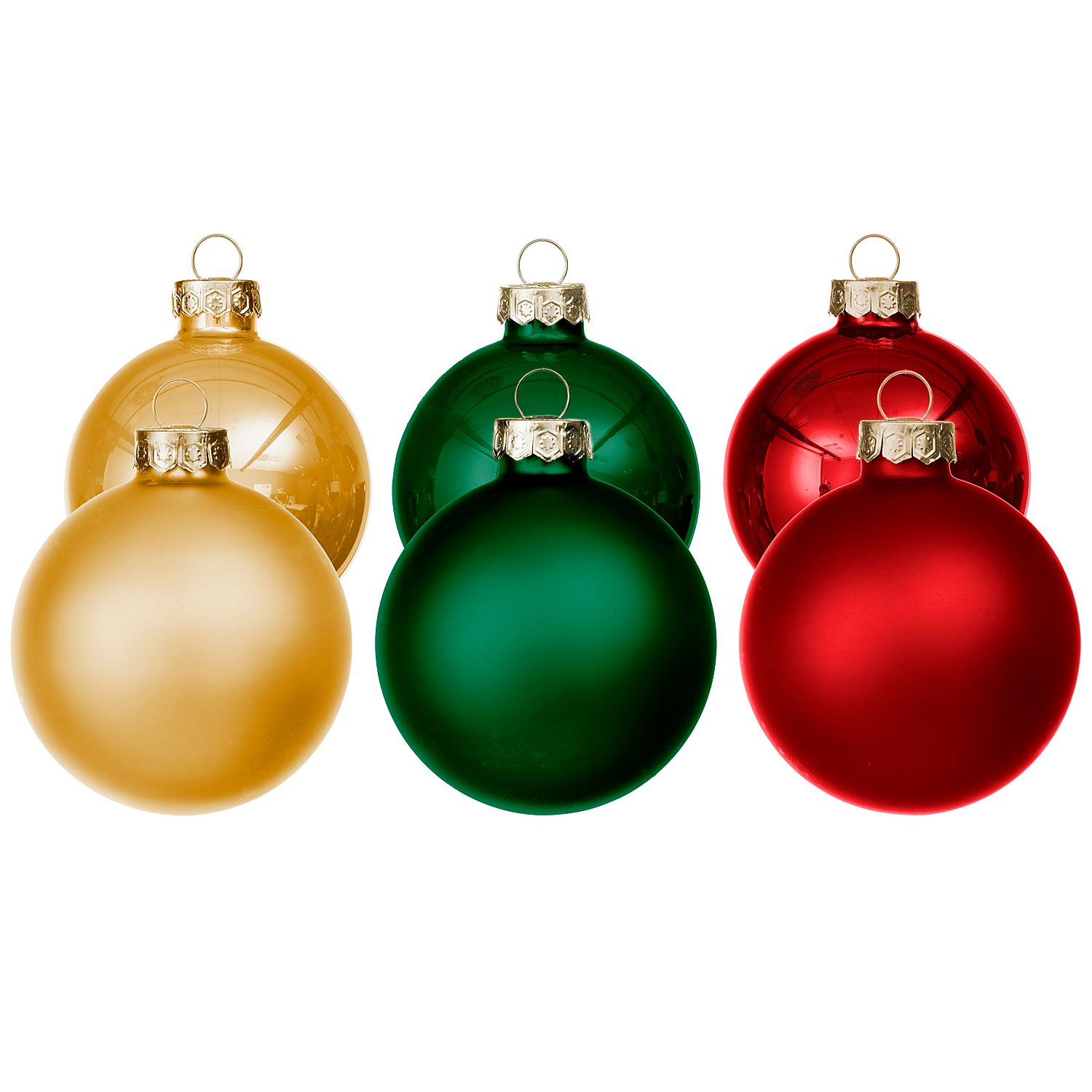 Weihnachtskugeln aus Glas, grün, rot, gold, 6 cm Ø, 12 Stück
