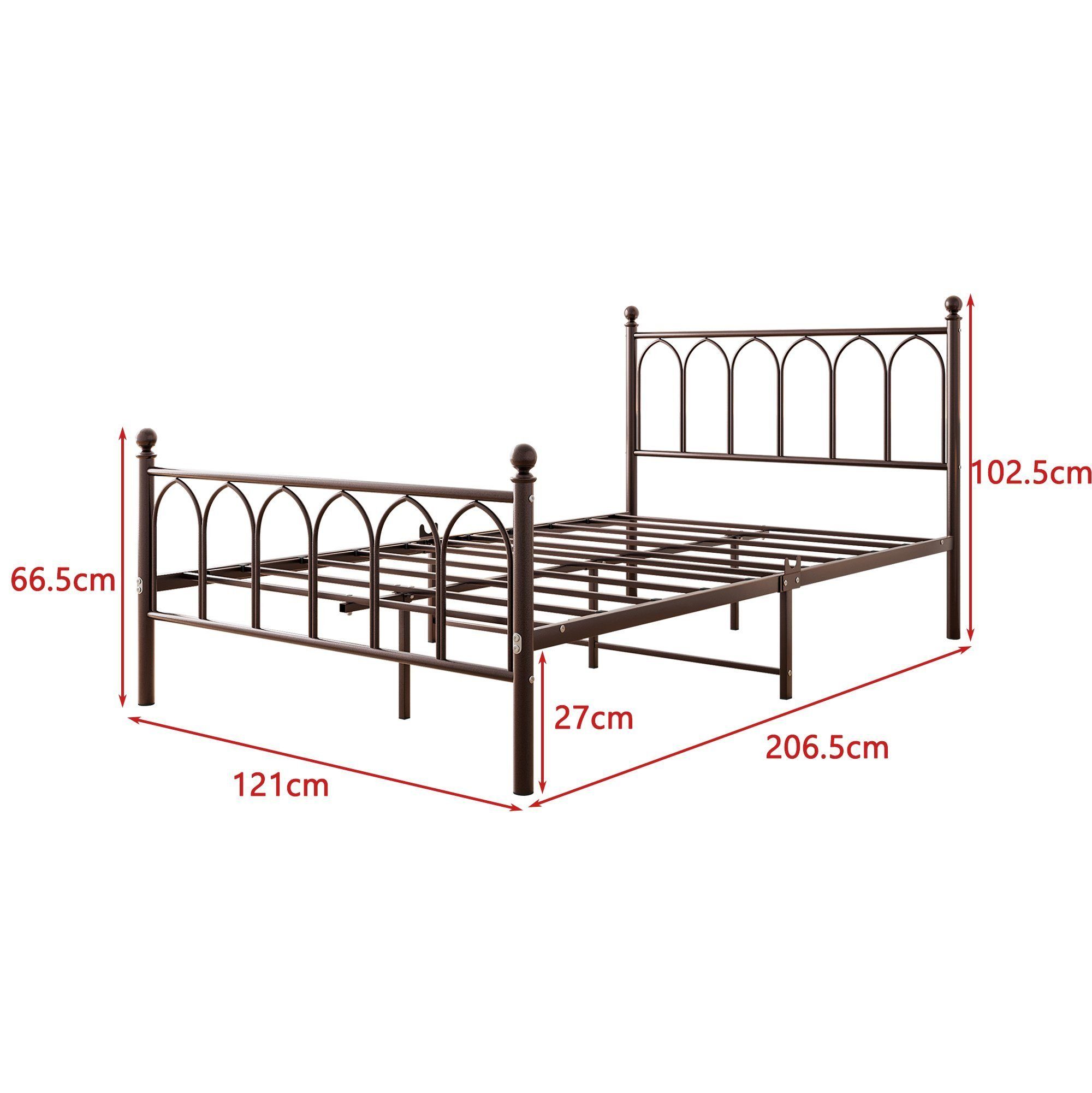 REDOM Metallbett Einzelbett mit Lattenrost, 120 x 200 cm, Braun