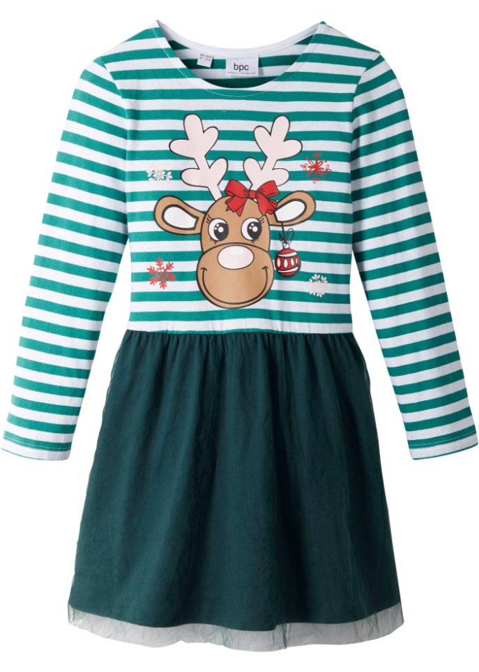 Weihnachtliches Mädchen Jerseykleid mit Tüll