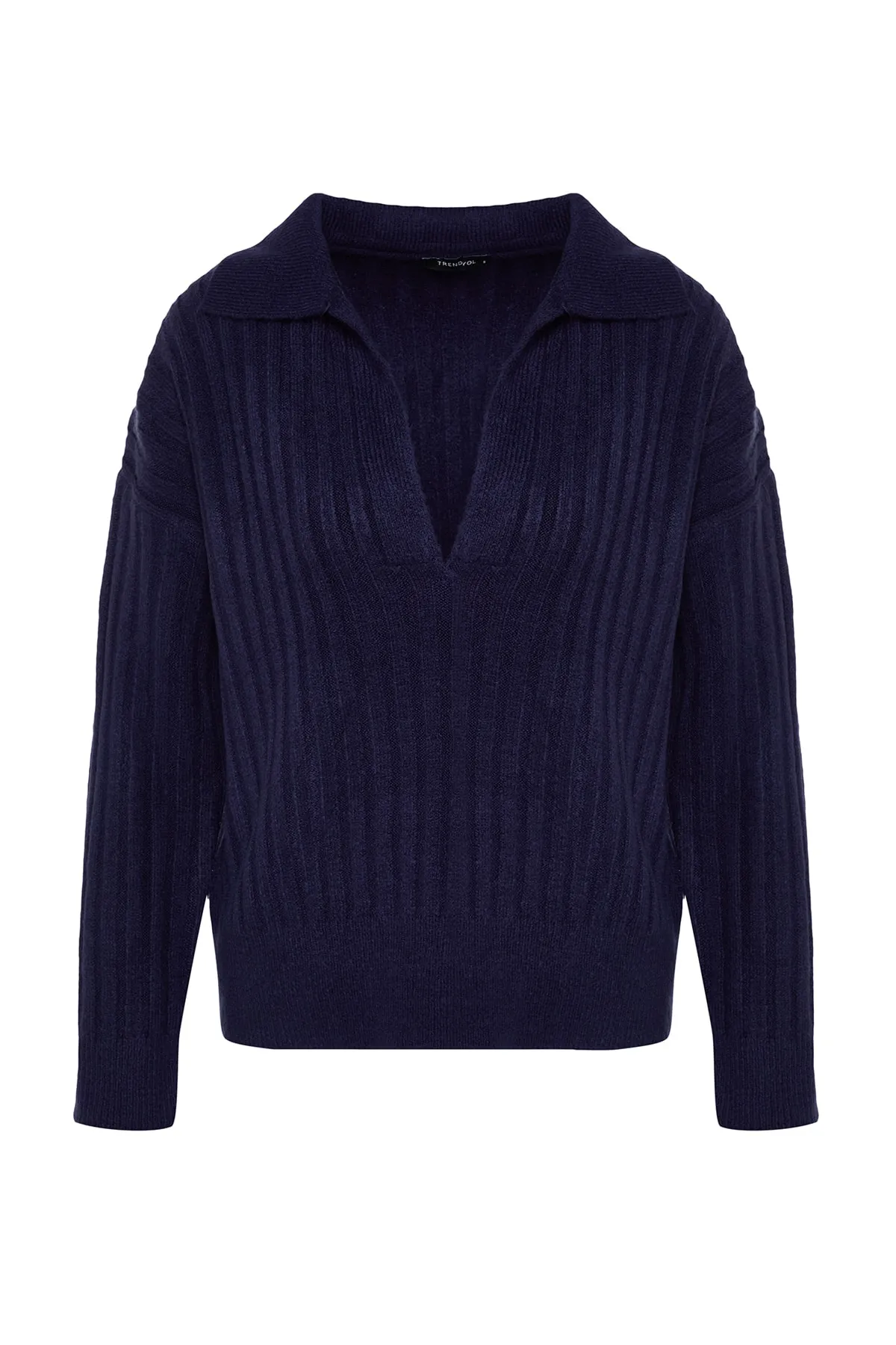 Trendyol Collection  Marineblauer Strickpullover mit weichem Struktur-Polokragen TWOAW24KZ00678