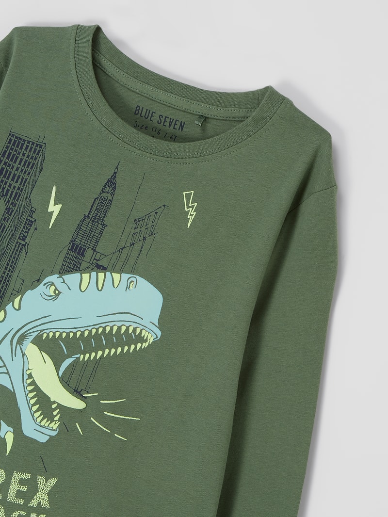 Longsleeve mit Dino-Print in khaki