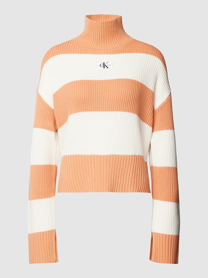 Rollkragenpullover mit Blockstreifen Modell 'CHUNKY' in orange