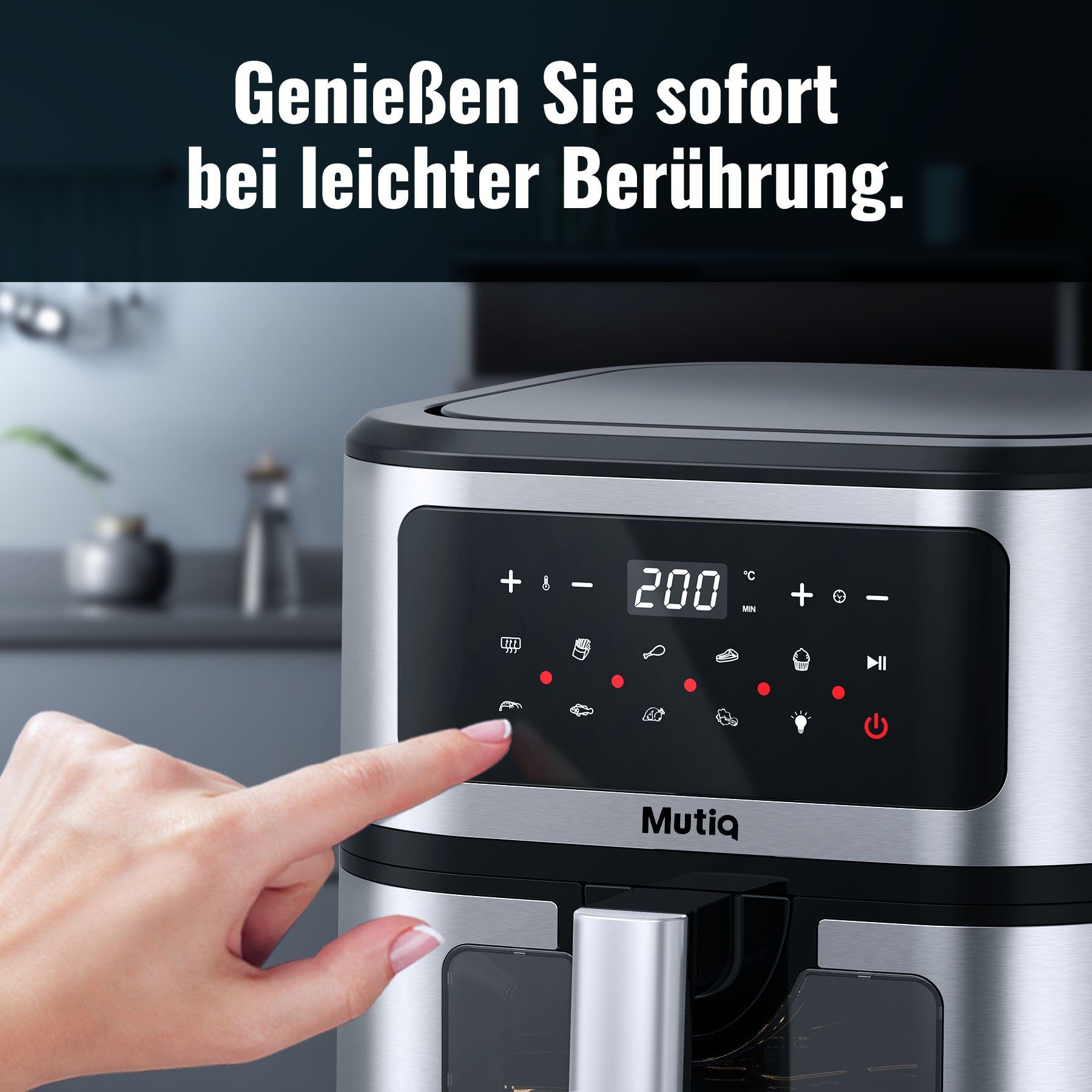 Senmudi Heißluftfritteuse Air fryer 7.5L XXL,Fritteuse ohne Öl,LED-Touchscreen,10 Programme, 1800W,Gesunde Heißluftfritteuse,Küchengerät für fettarmes Frittieren