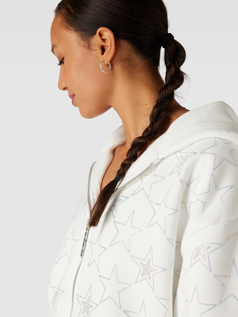 Sweatjacke mit Strasssteinbesatz in offwhite