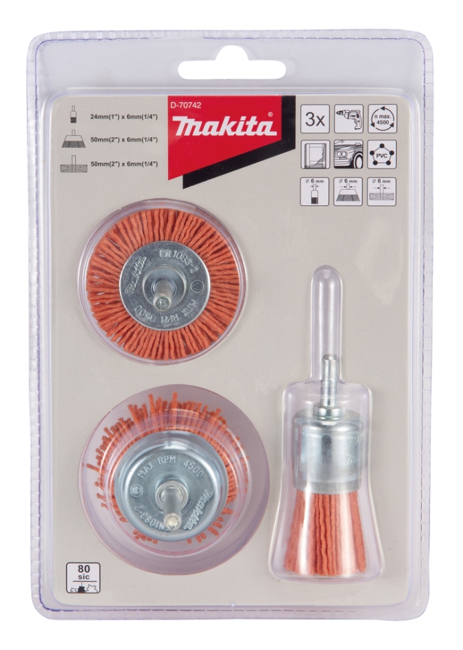 Makita Accessories D-70742 Komplet najlonskih krtač K80 3-delni